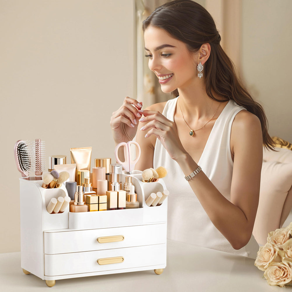 HBlife makeup organizer assembly is quick with snap-in drawer handles and non-slip feet.
