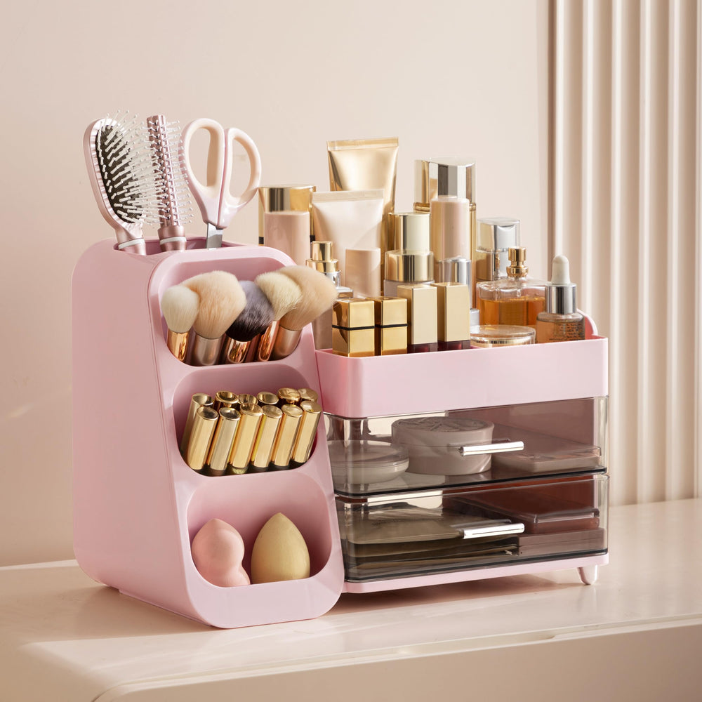 HBlife makeup organizer brush slots demonstrate quick grab-and-arrange.
