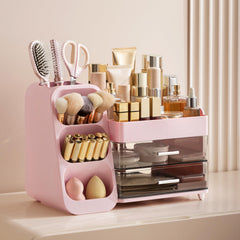 HBlife makeup organizer brush slots demonstrate quick grab-and-arrange.