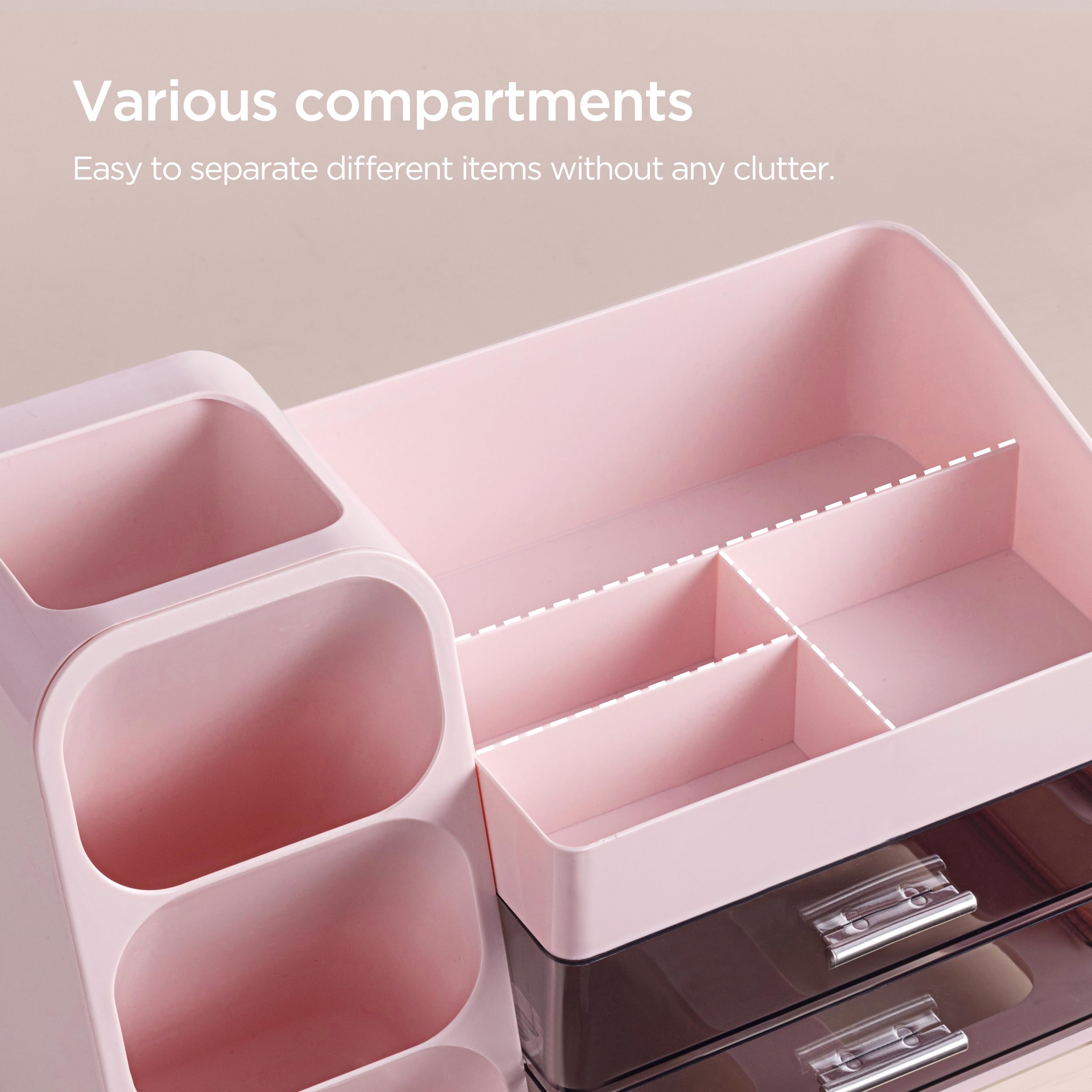 HBlife makeup organizer close-up showing clear slots for easy identification.