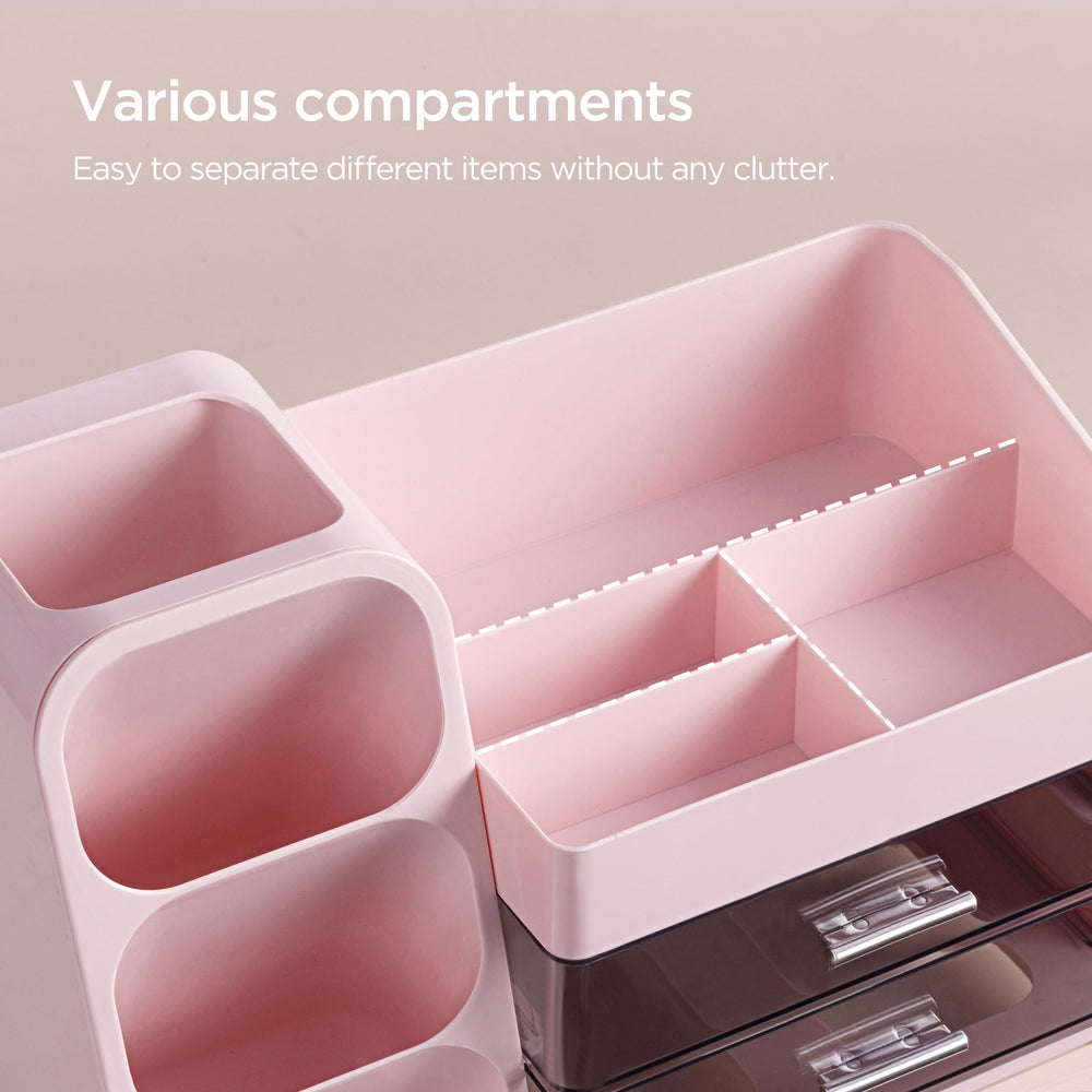 HBlife makeup organizer close-up showing clear slots for easy identification.