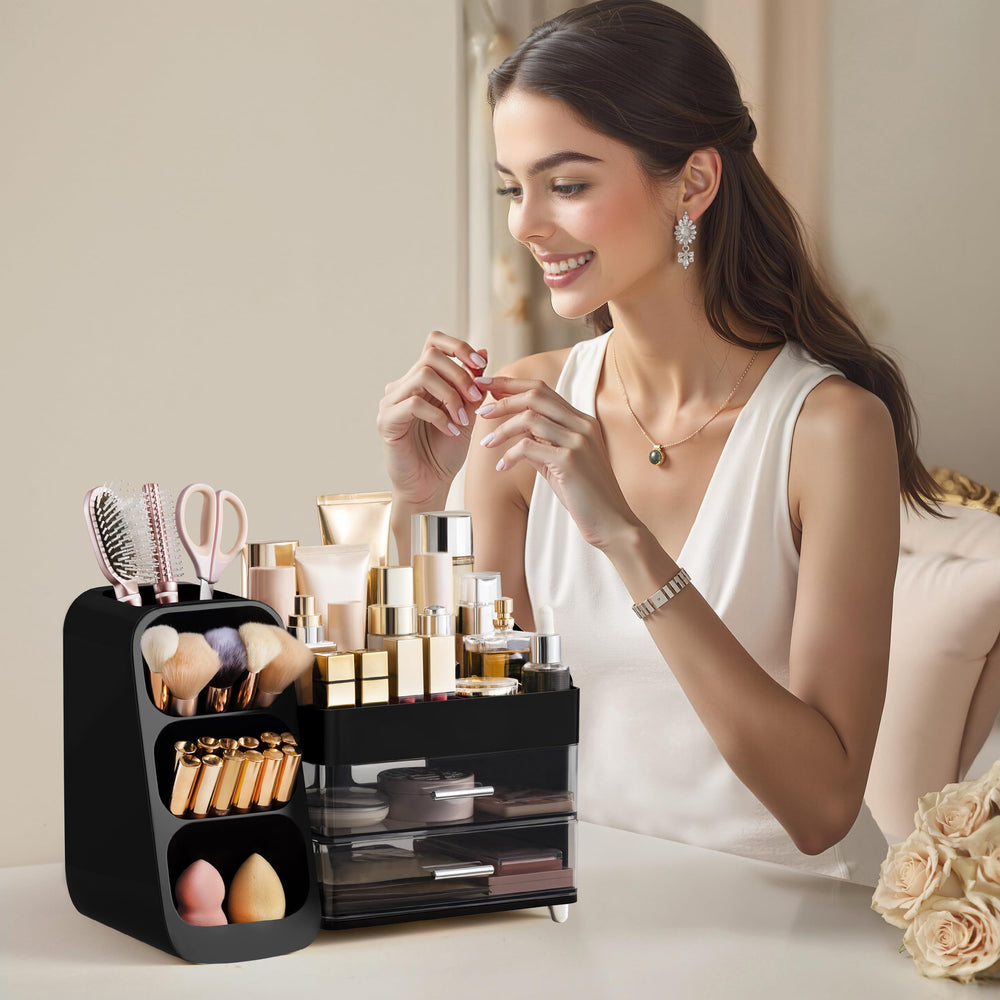 HBlife makeup organizer on bathroom counter boosts daily routine tidiness