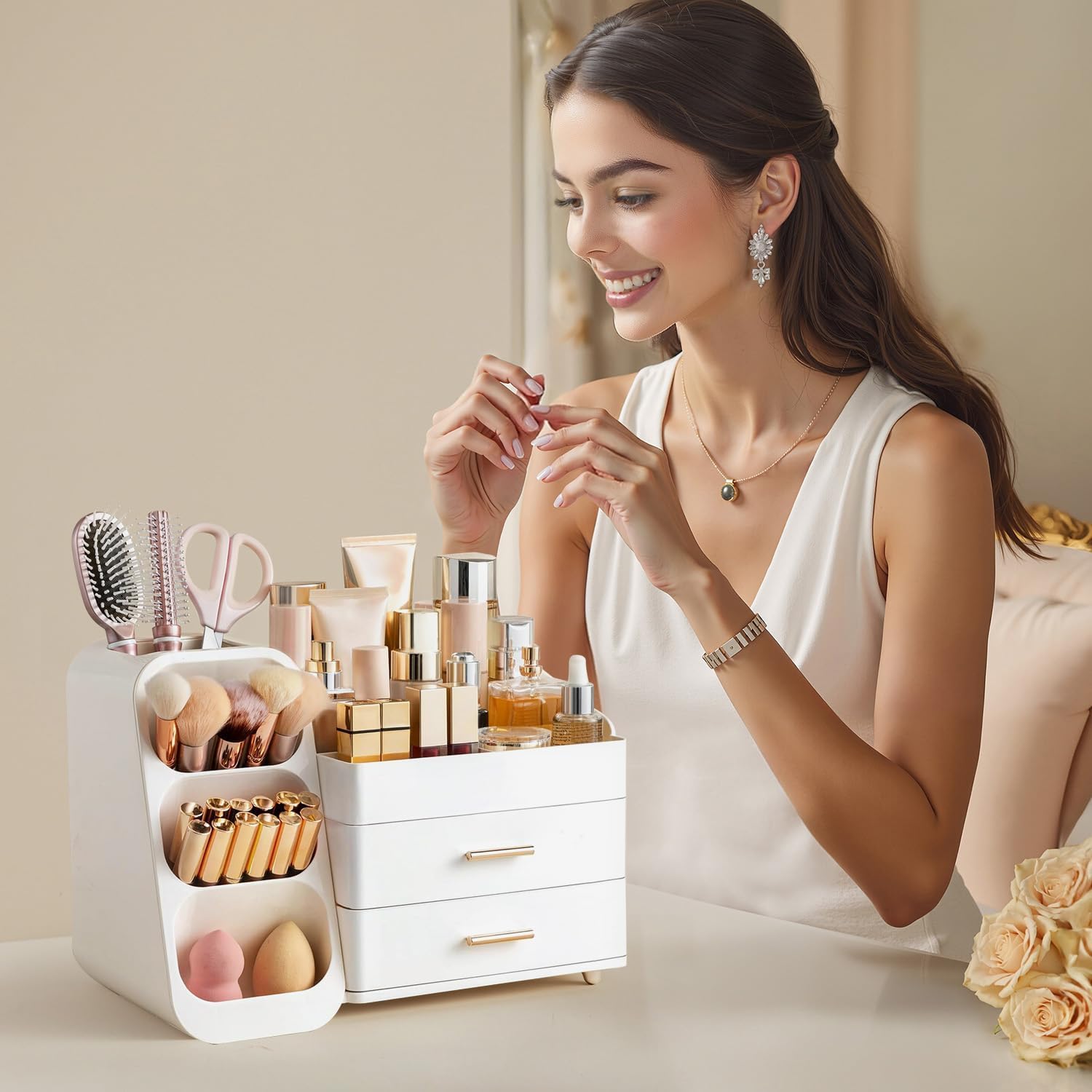 HBlife makeup organizer easy-clean surface supports simple maintenance.