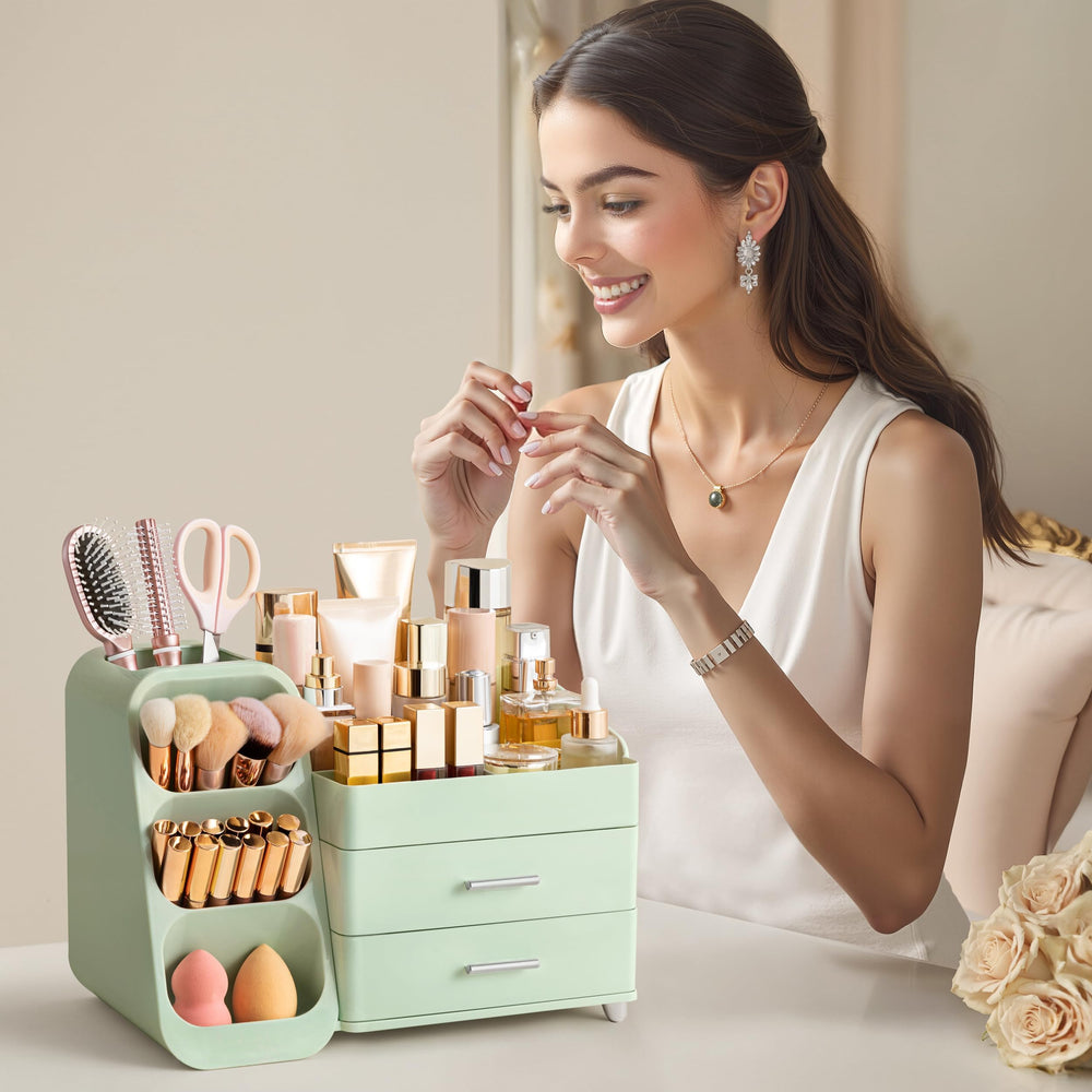 HBlife makeup organizer easy-clean surface wipes down in seconds.