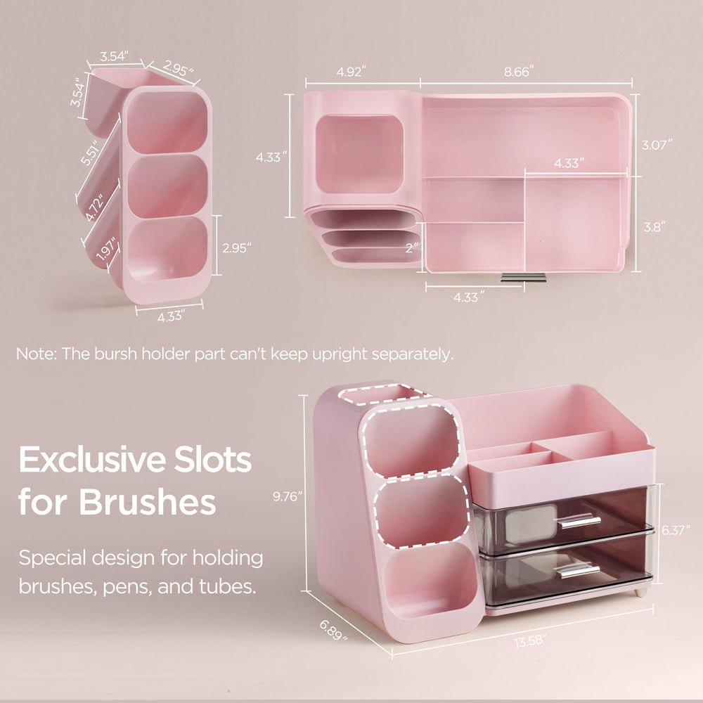 HBlife large-capacity organizer on bathroom counter keeping cosmetics and tools accessible.
