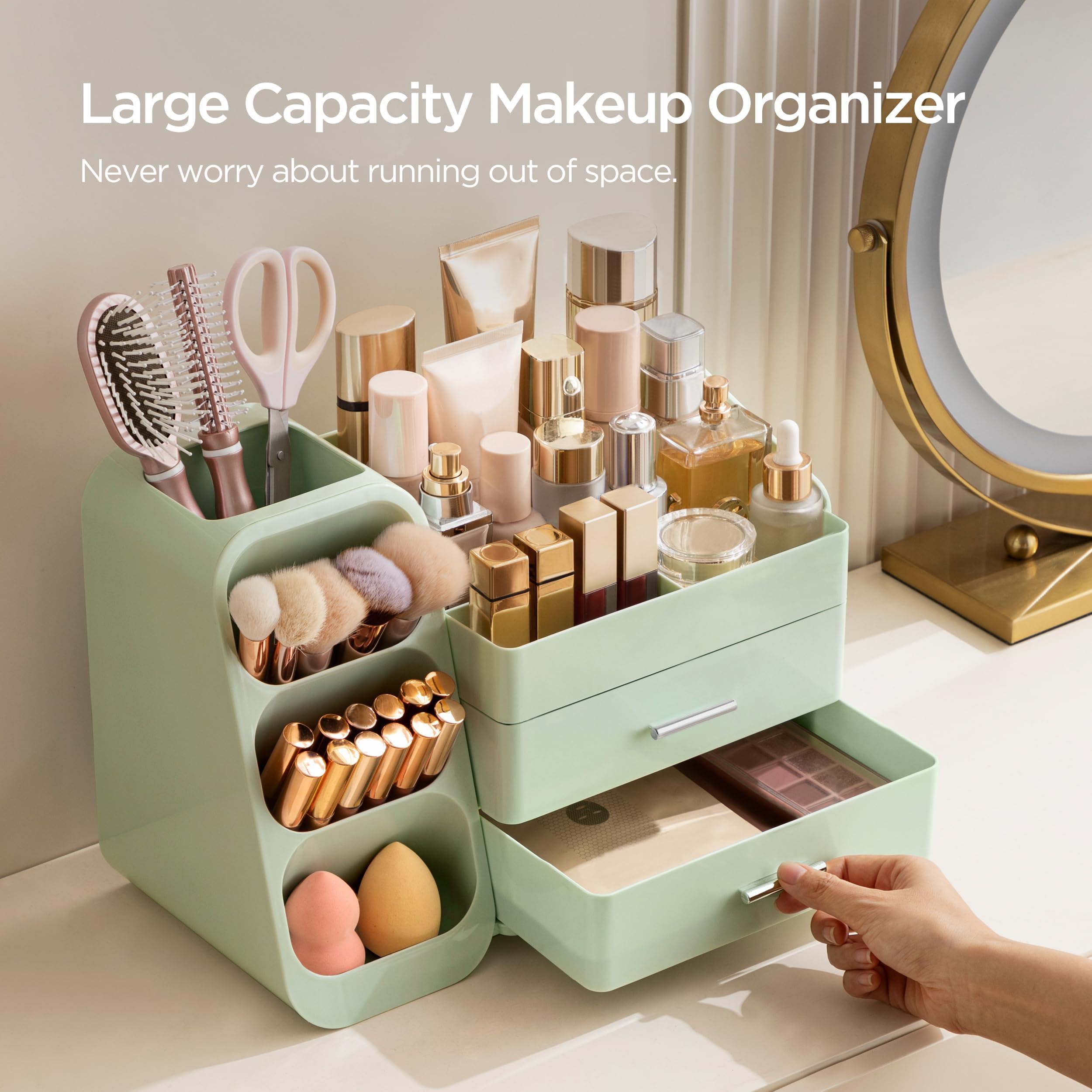 HBlife makeup organizer left brush slot streamlines daily routine access.