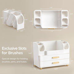 HBlife makeup organizer side slots hold brushes and tubes for easy identification.