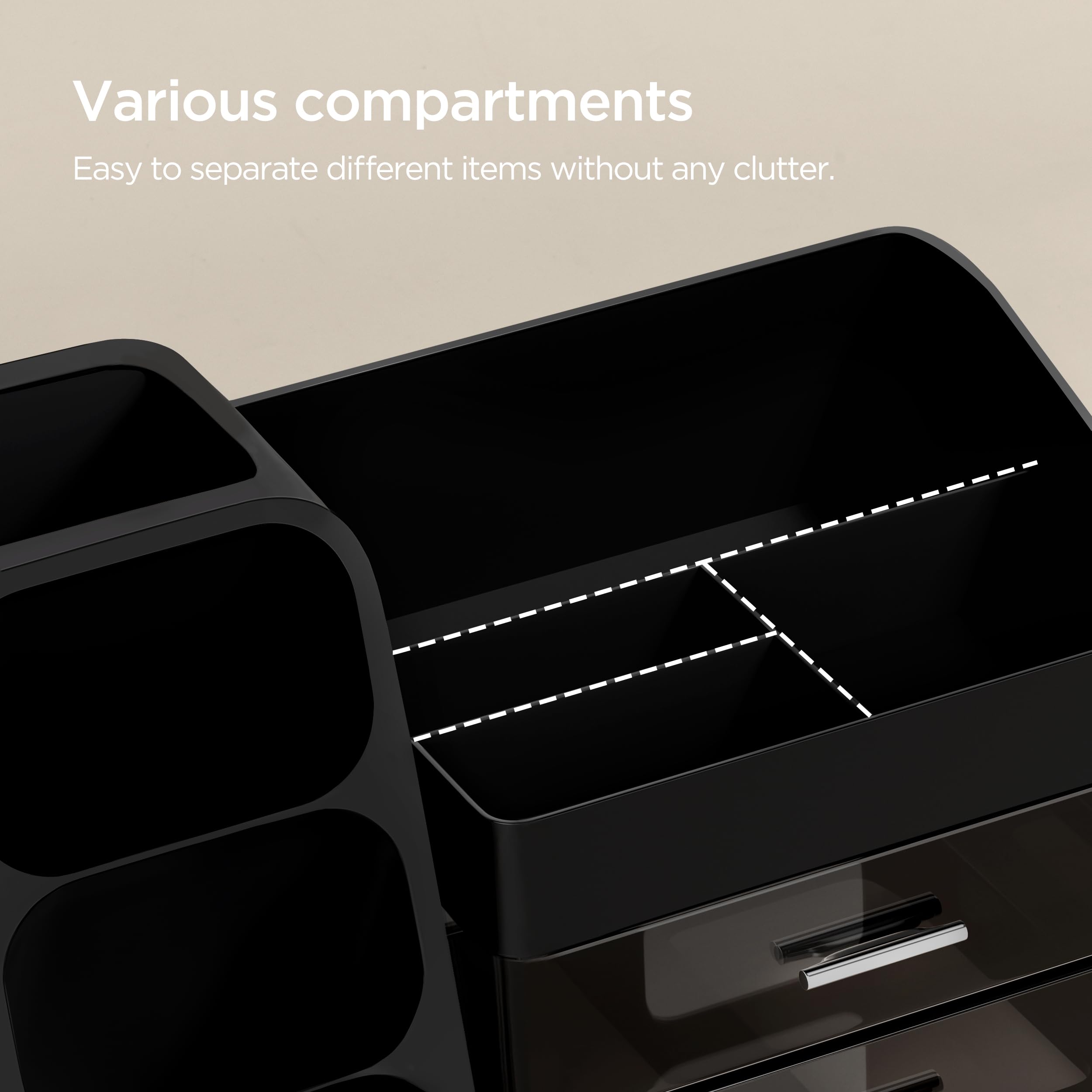 HBlife makeup organizer filled with cosmetics shows versatile all-in-one storage