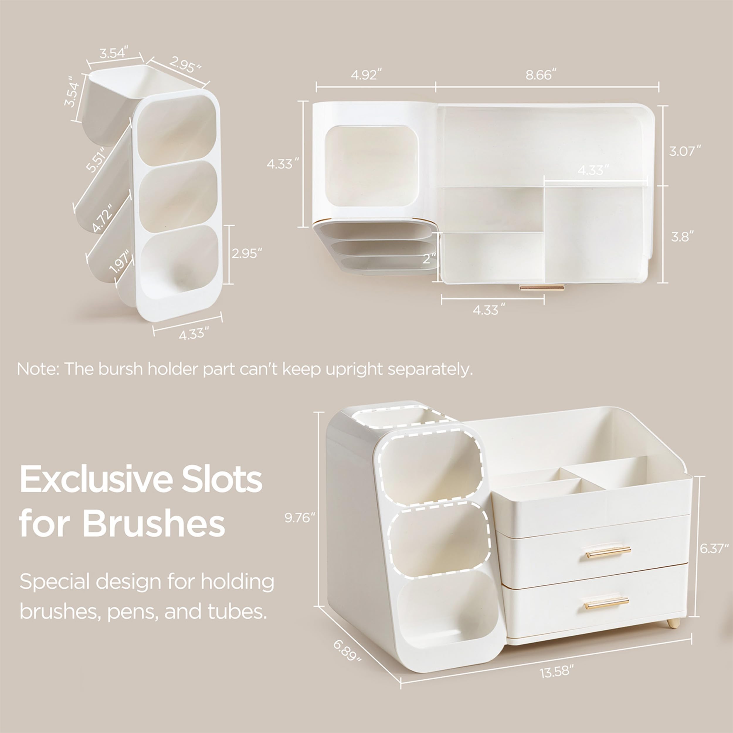 HBlife makeup organizer top compartments highlight lipsticks and palettes storage.