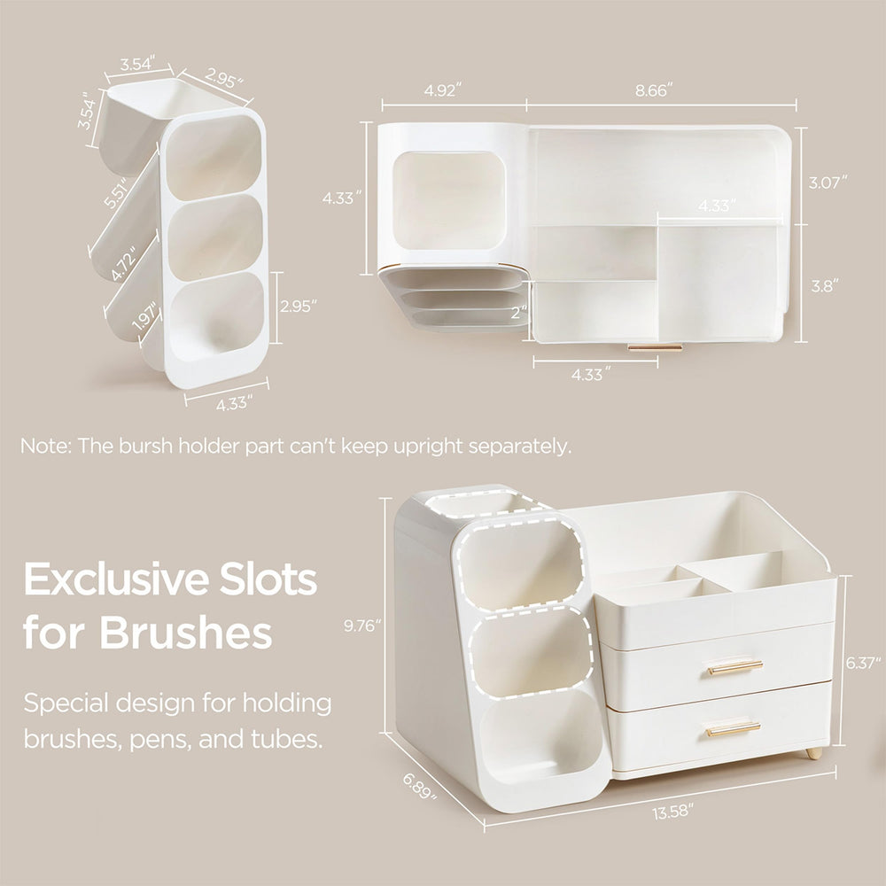 HBlife makeup organizer top compartments highlight lipsticks and palettes storage.