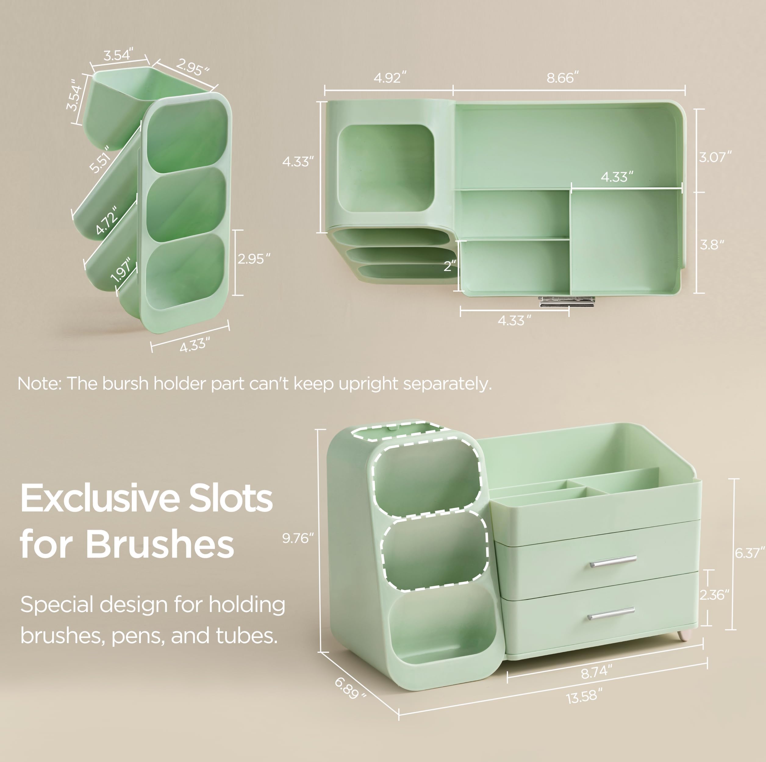 HBlife makeup organizer top compartments keep palettes visible for quick selection.