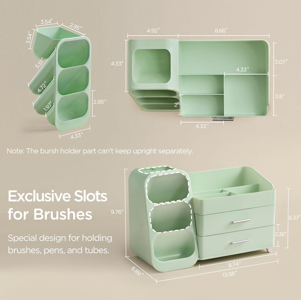 HBlife makeup organizer top compartments keep palettes visible for quick selection.