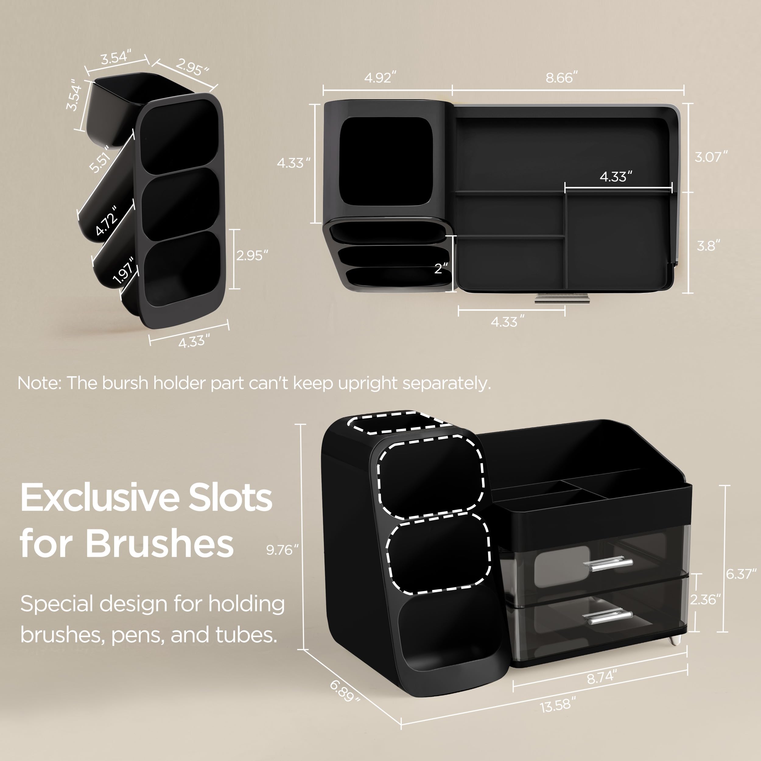 HBlife makeup organizer top compartments for easy lipstick and palette access