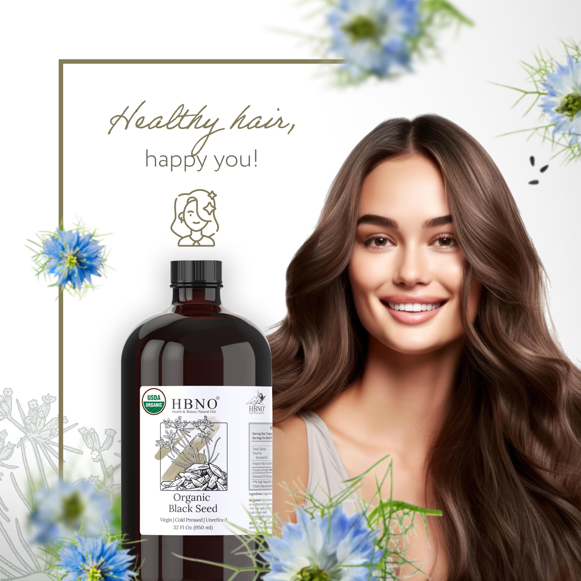 HBNO black seed oil glass bottle emphasizes durable packaging for long-term use.