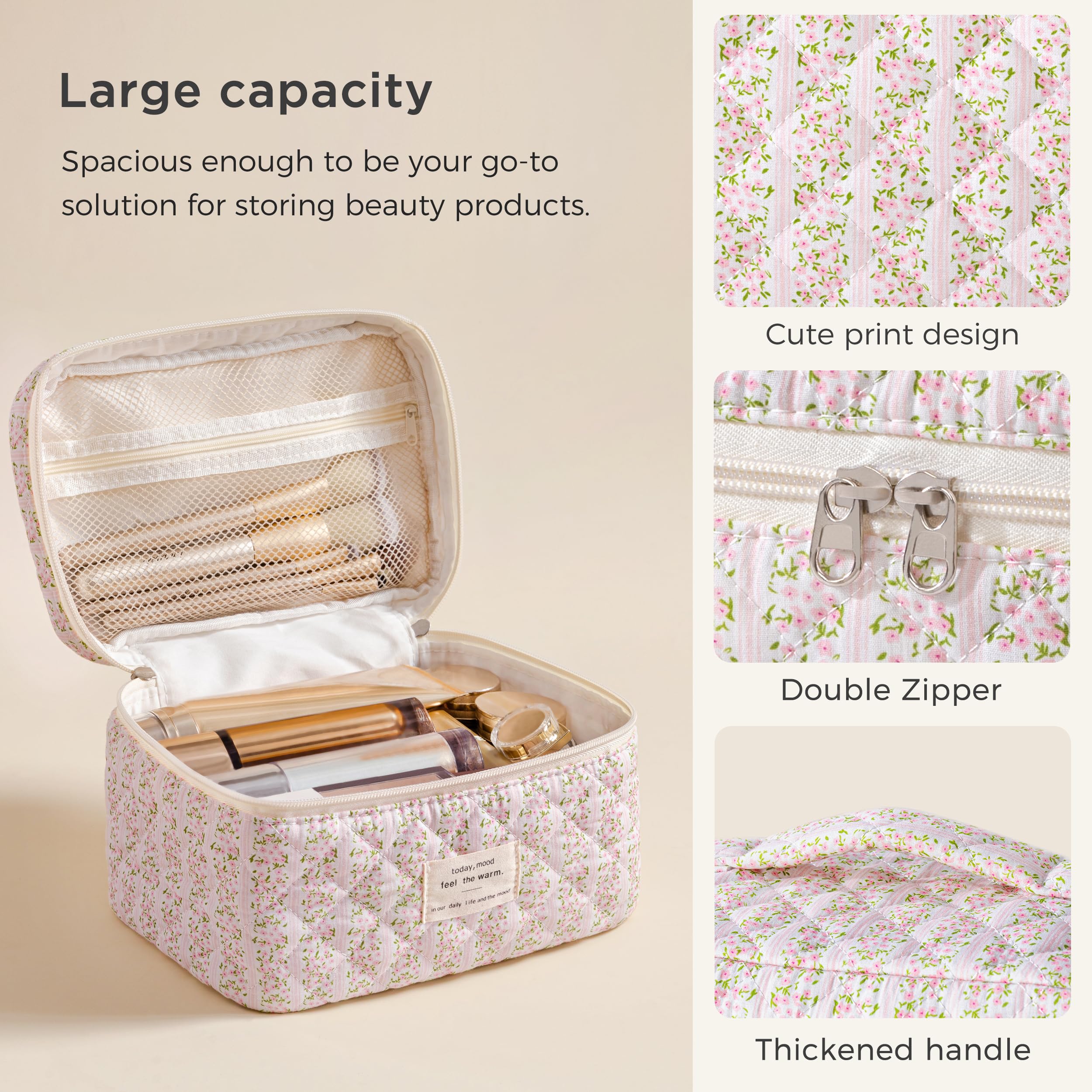 HBselect interior mesh pockets keep brushes and small items organized.