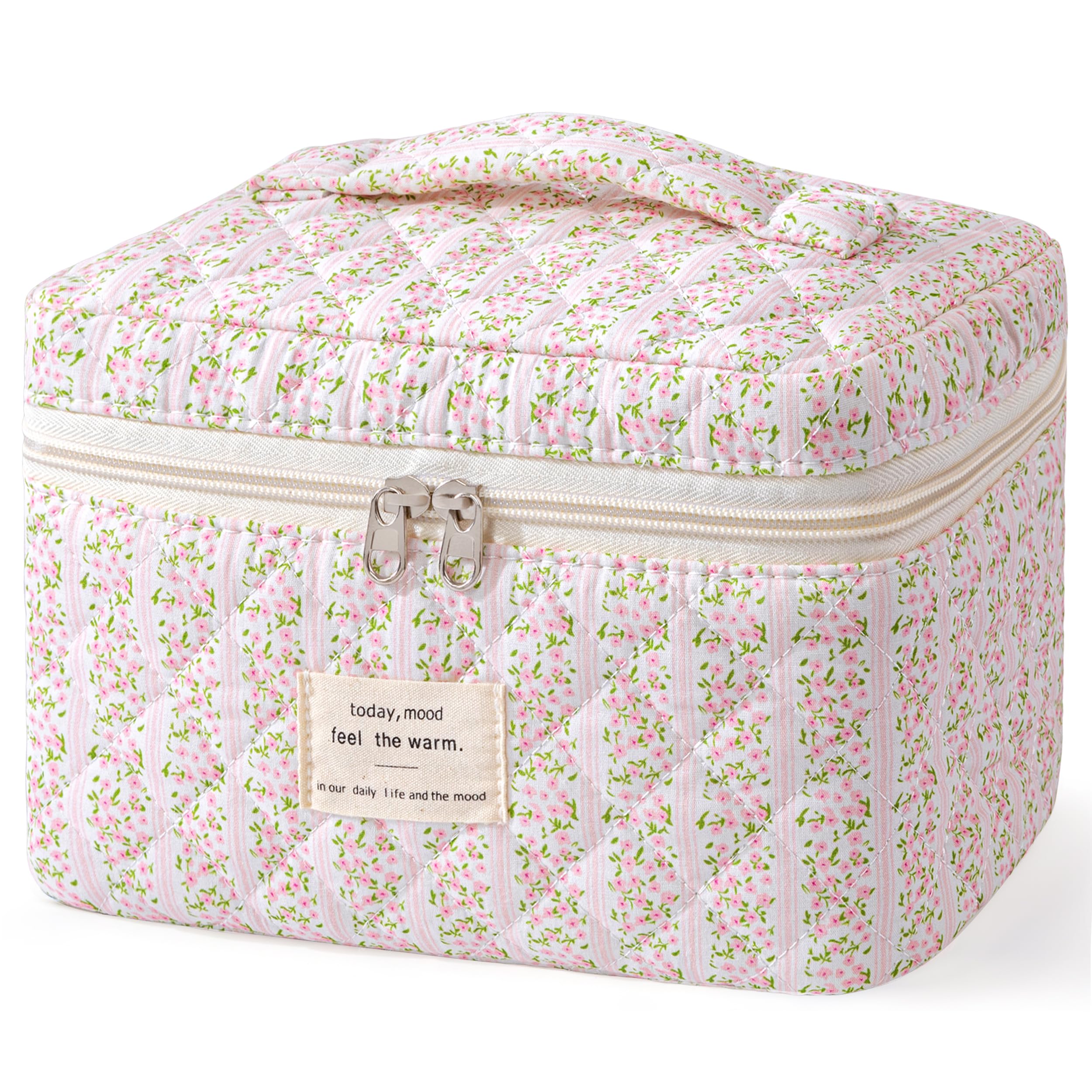 HBselect large quilted makeup bag with spacious interior for cosmetics on the go.