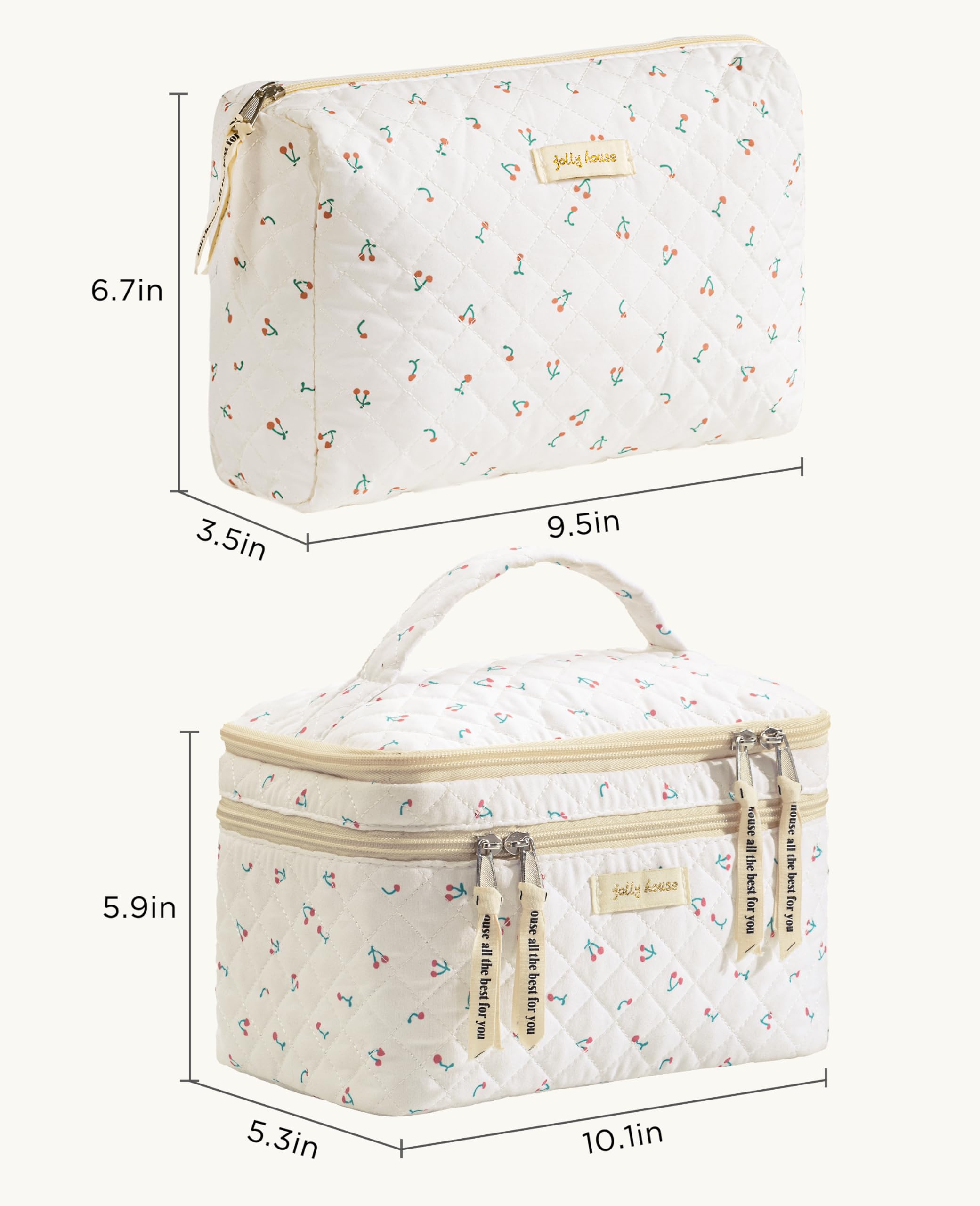 HBselect medium cotton quilted makeup bag side view for everyday essentials.
