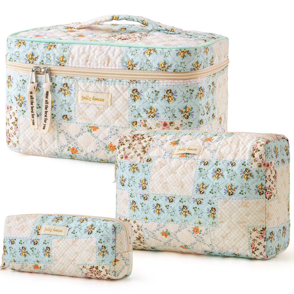 HBselect quilted makeup bag with floral coquette pattern for chic cosmetic storage on the go