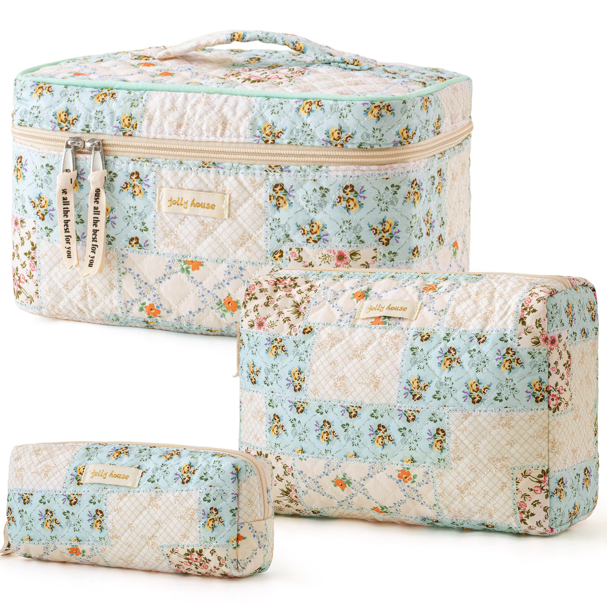 HBselect quilted makeup bag with floral coquette pattern for chic cosmetic storage on the go