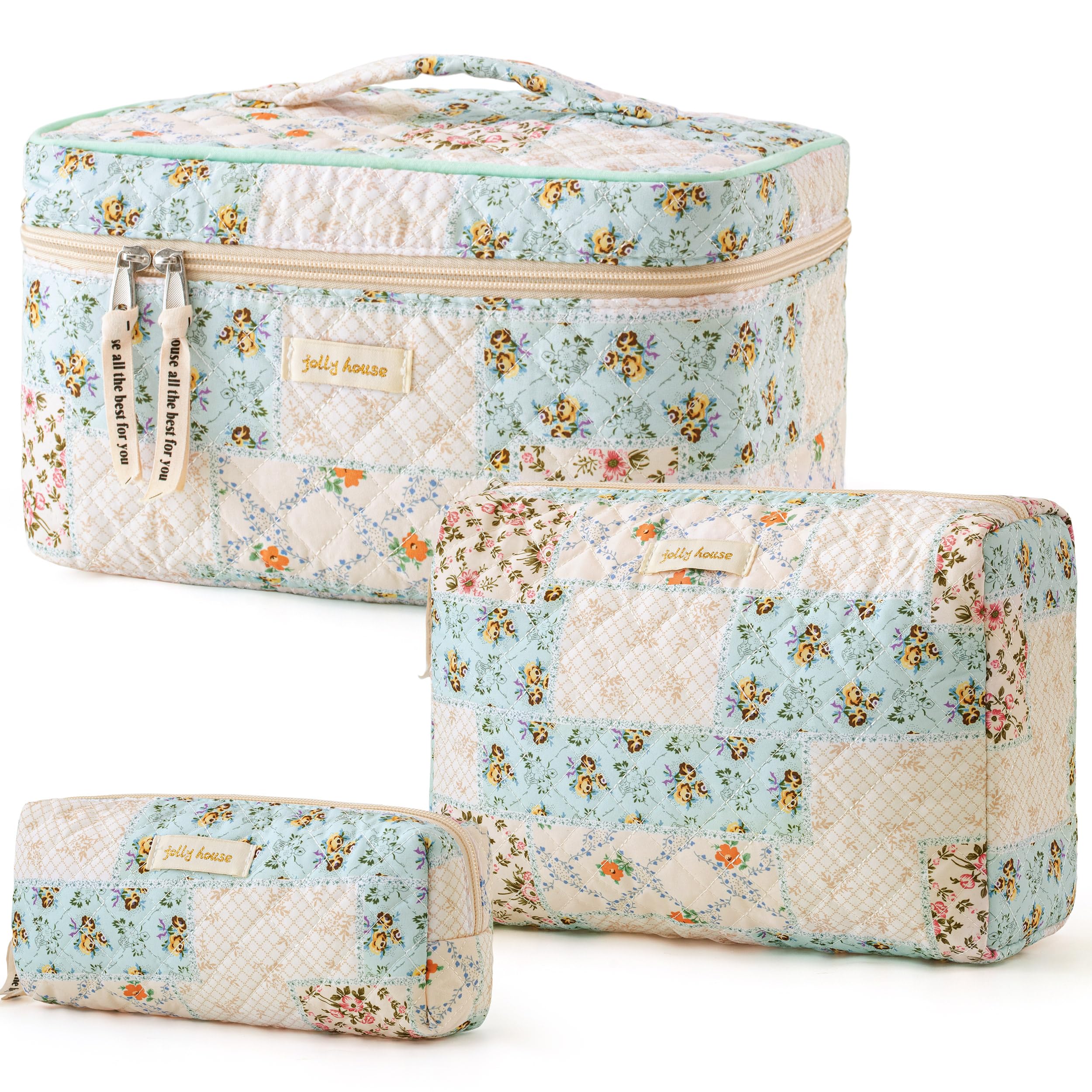 HBselect quilted makeup bag with floral coquette pattern for chic cosmetic storage on the go