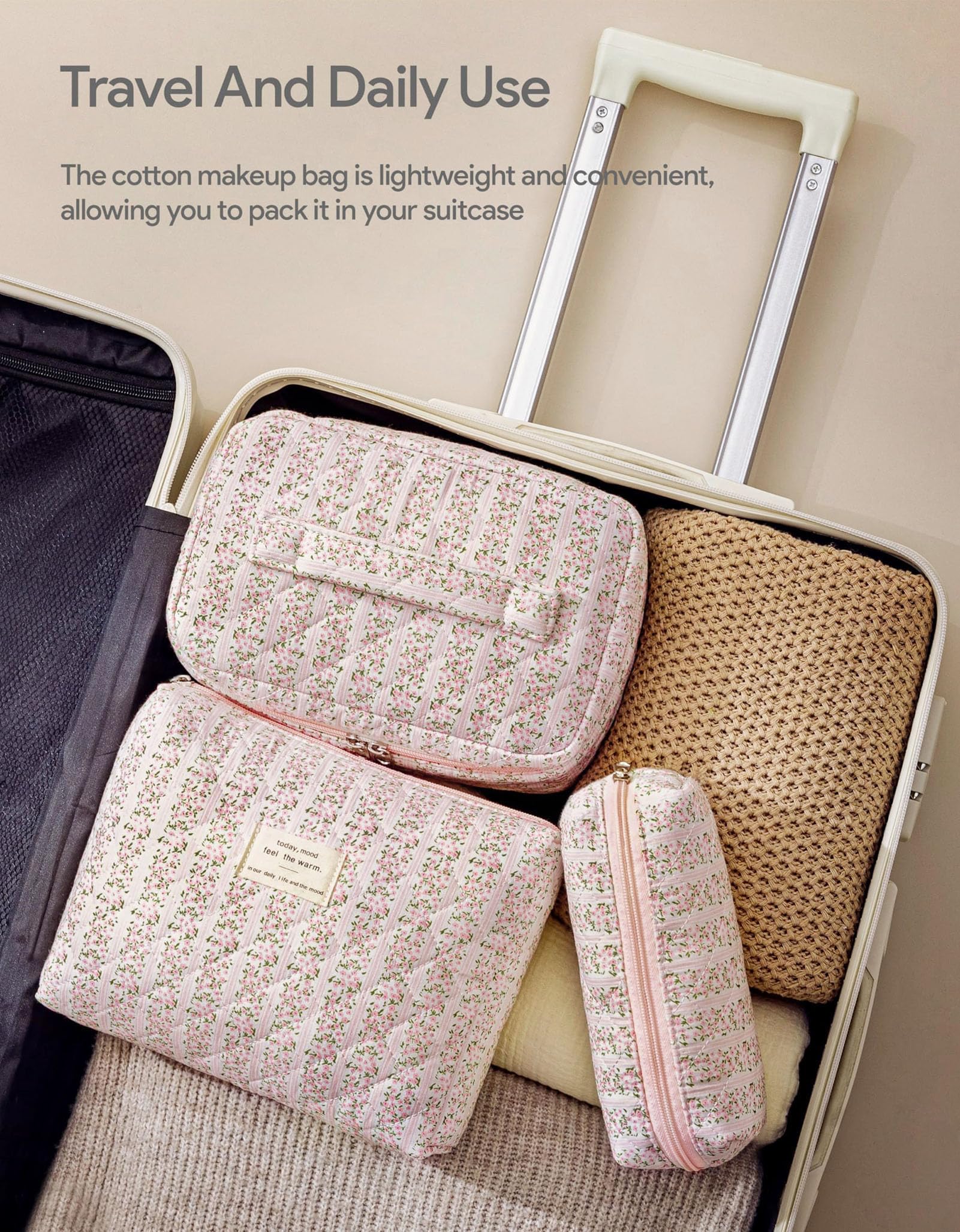 HBselect travel-ready makeup bag set fits in purses and suitcases.