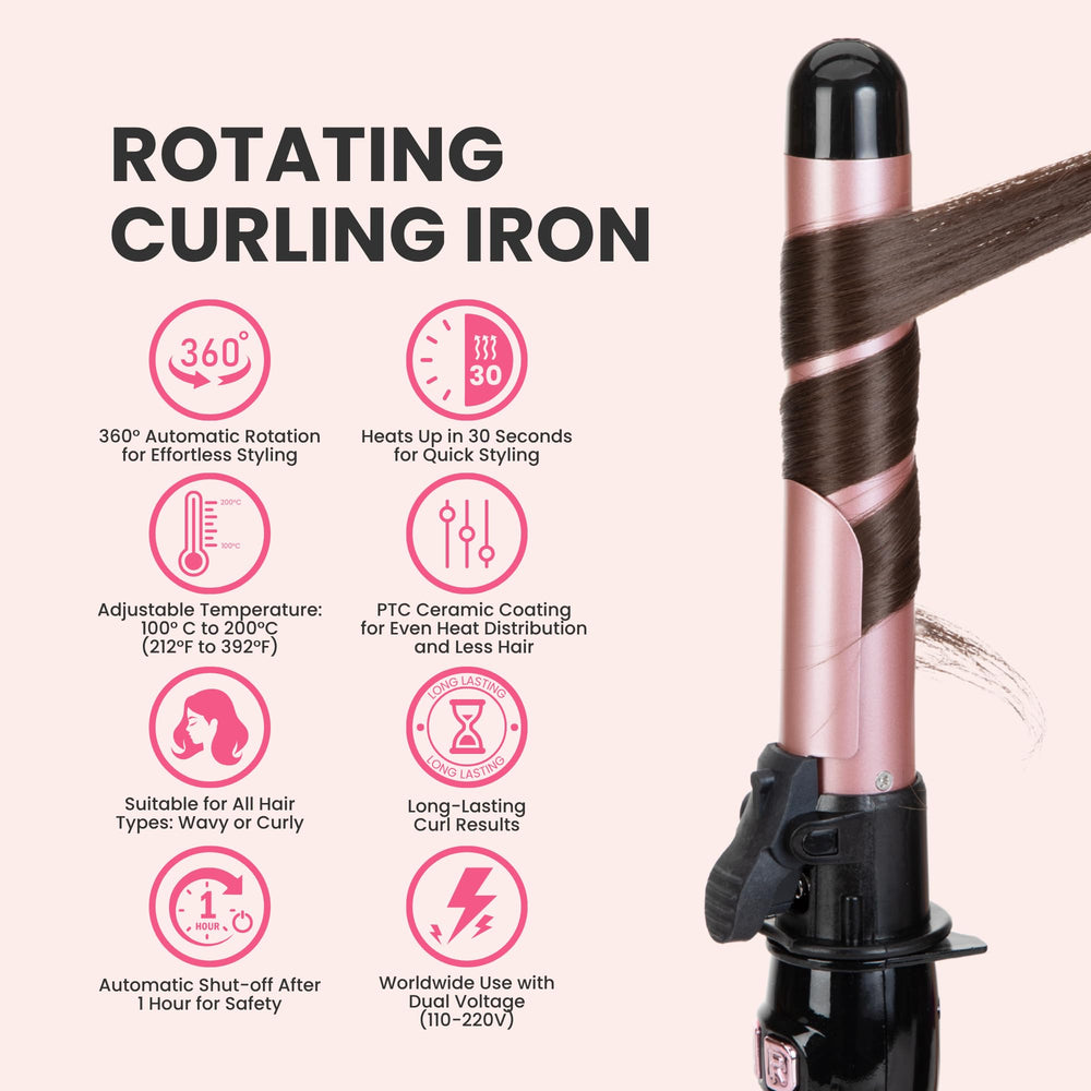 HC Honey Coco rotating curling iron rose gold heat-up feature speeds morning styling