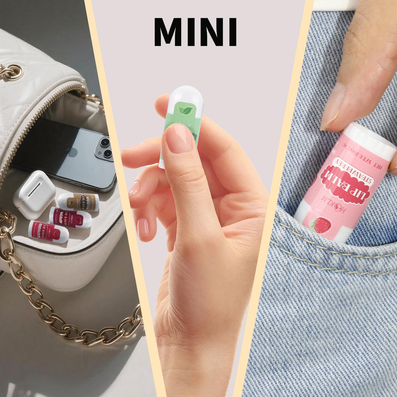 HCKLM mini lip balm strawberry flavor keeps lips soft during errands