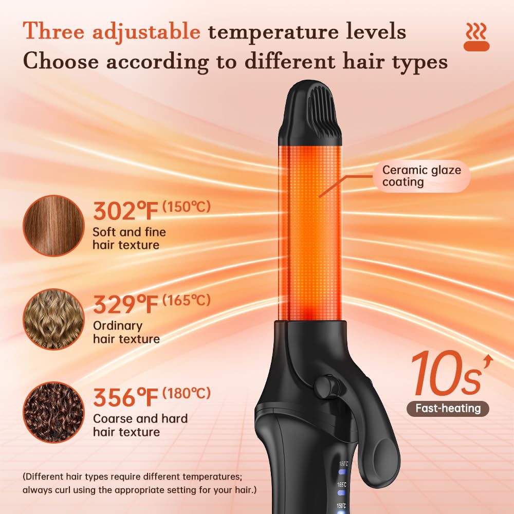 HCRTGAY cordless curling iron ceramic glaze for smooth glide