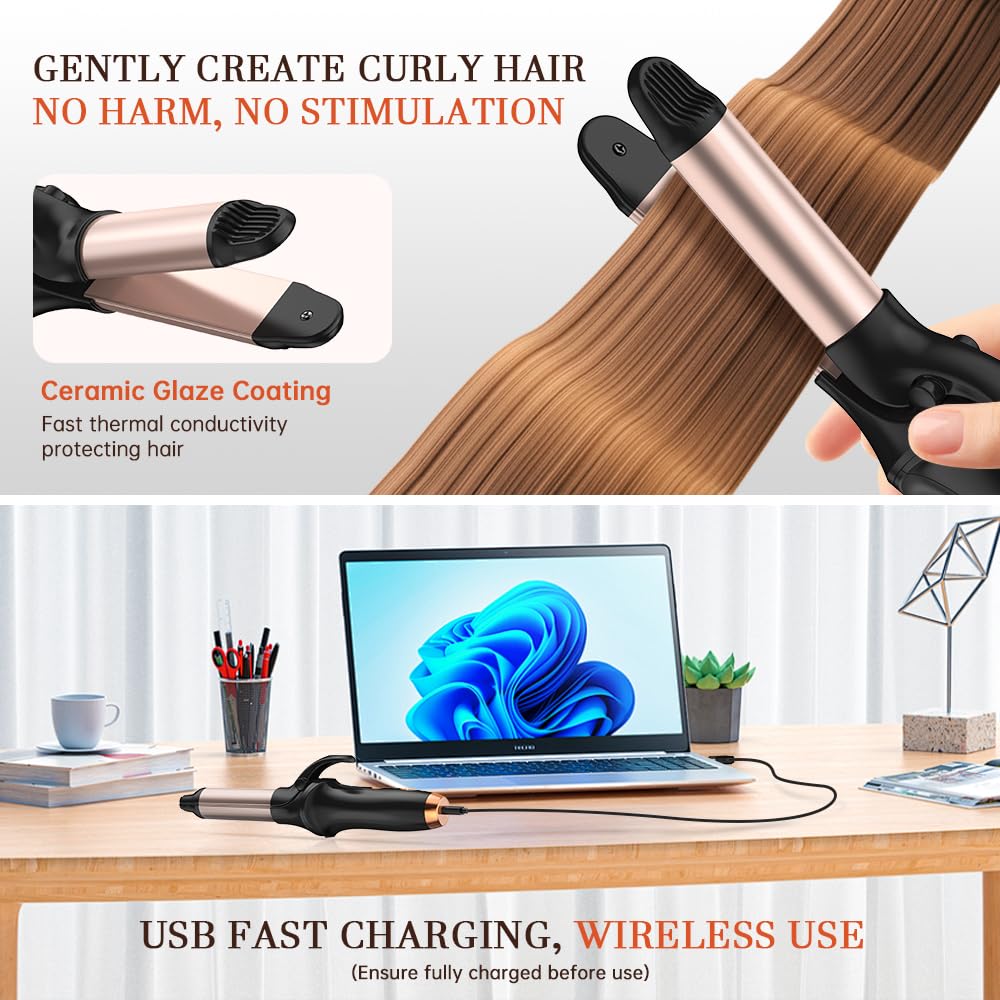 HCRTGAY cordless hair curler 3-gear dual styling