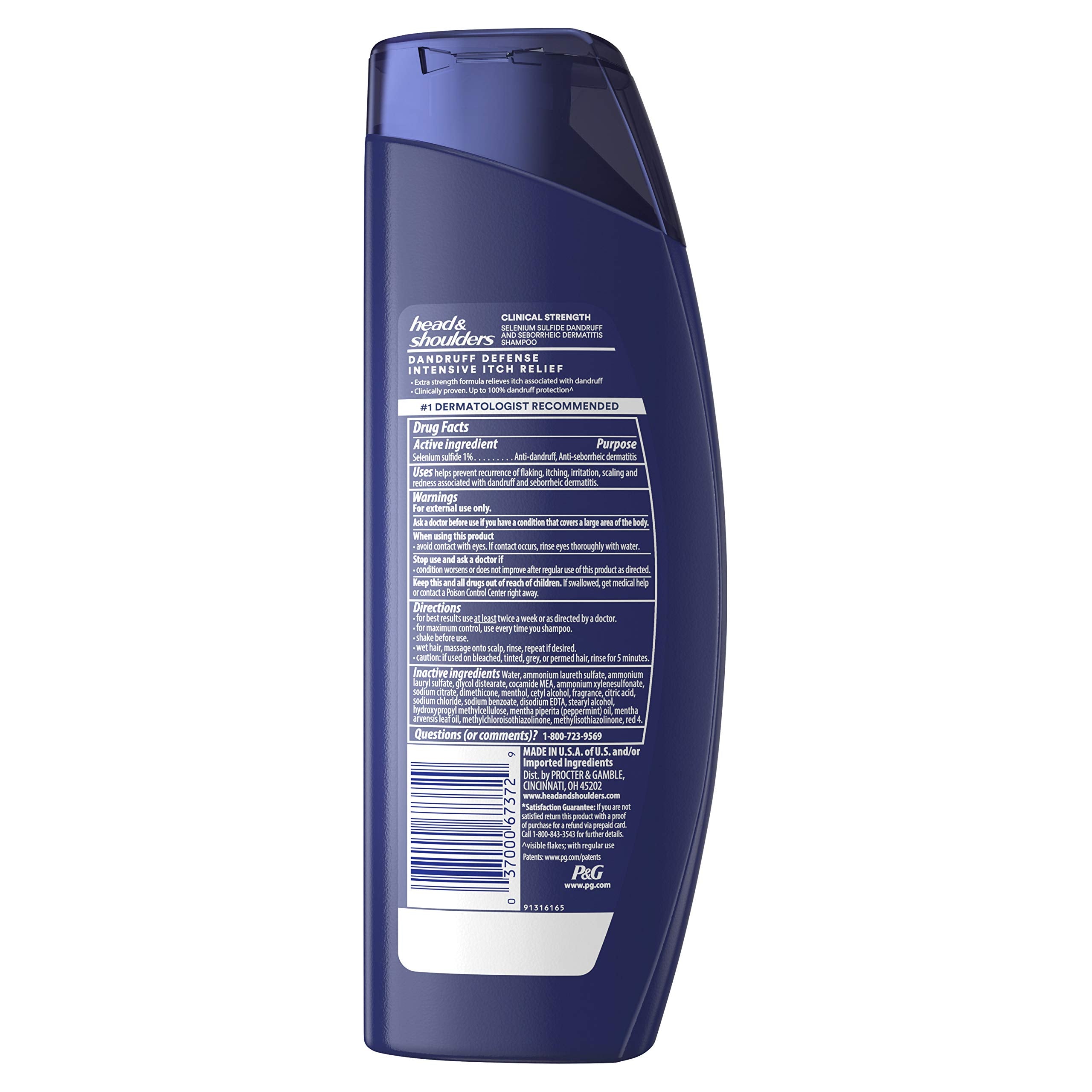 Head & Shoulders Dandruff Defense Intensive Itch Relief bottle emphasizes 1% selenium sulfide