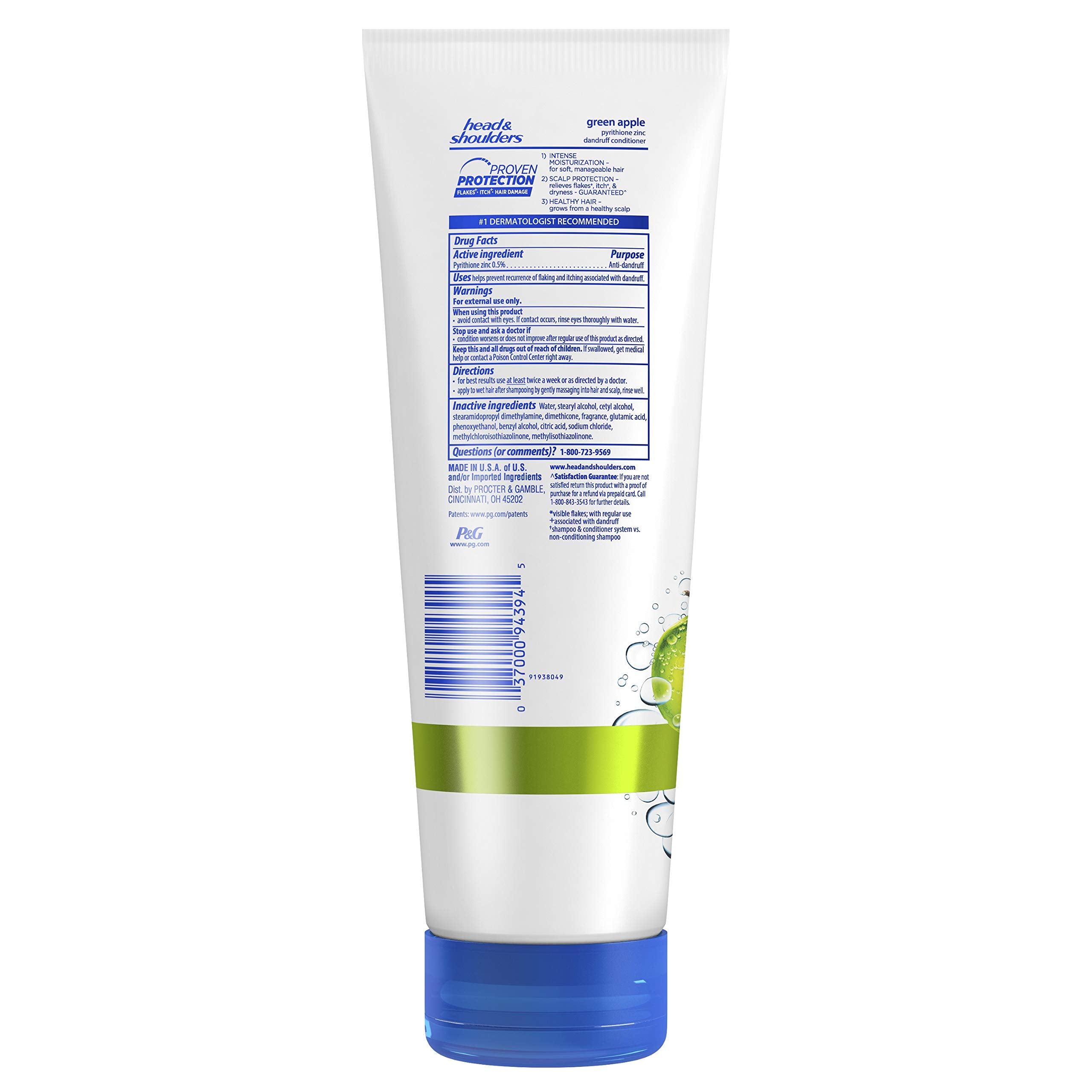 Head & Shoulders Green Apple Conditioner bottle close-up highlights refreshing fragrance enhancing routine.