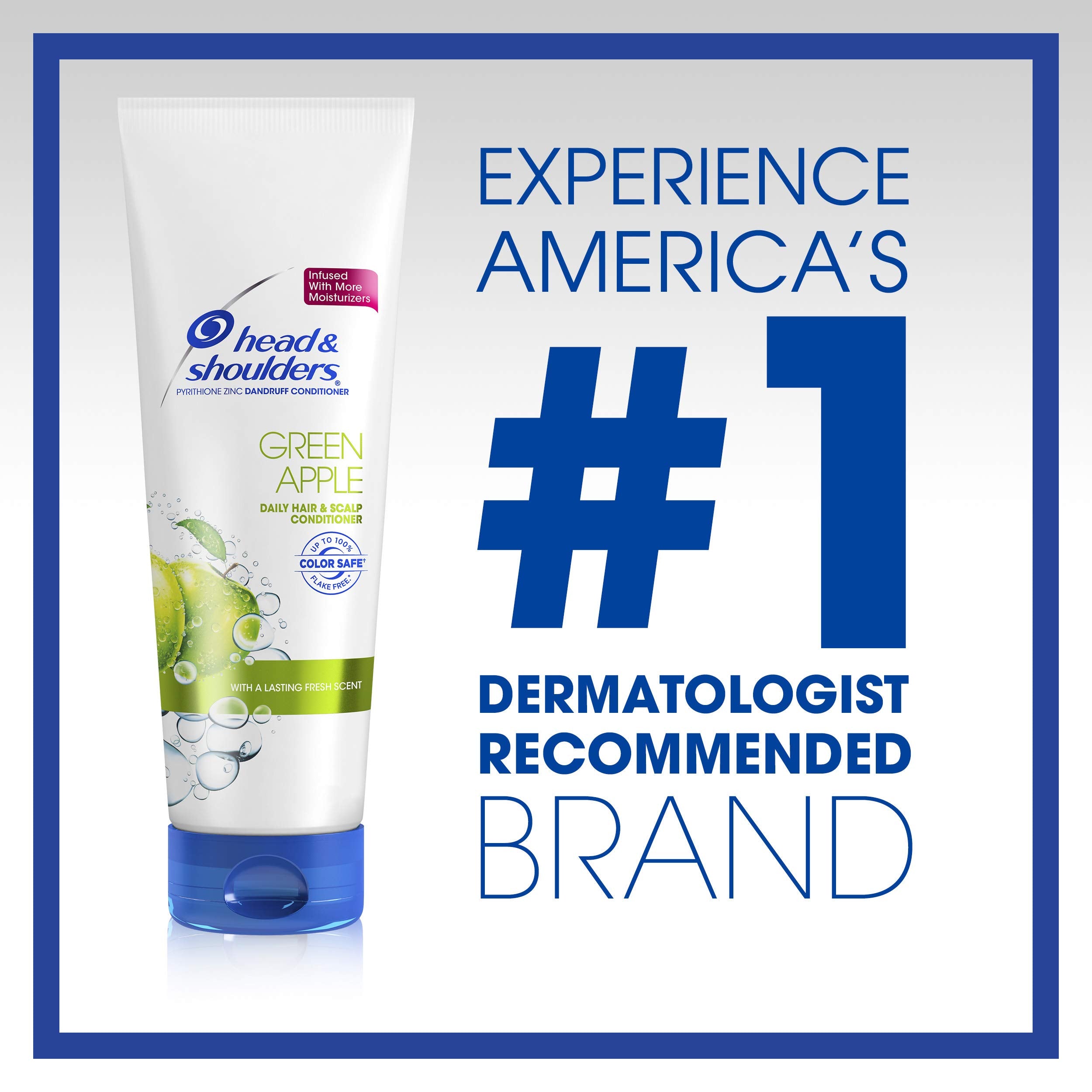 Head & Shoulders Green Apple Conditioner on sink shows pH-balanced formula for everyday care.