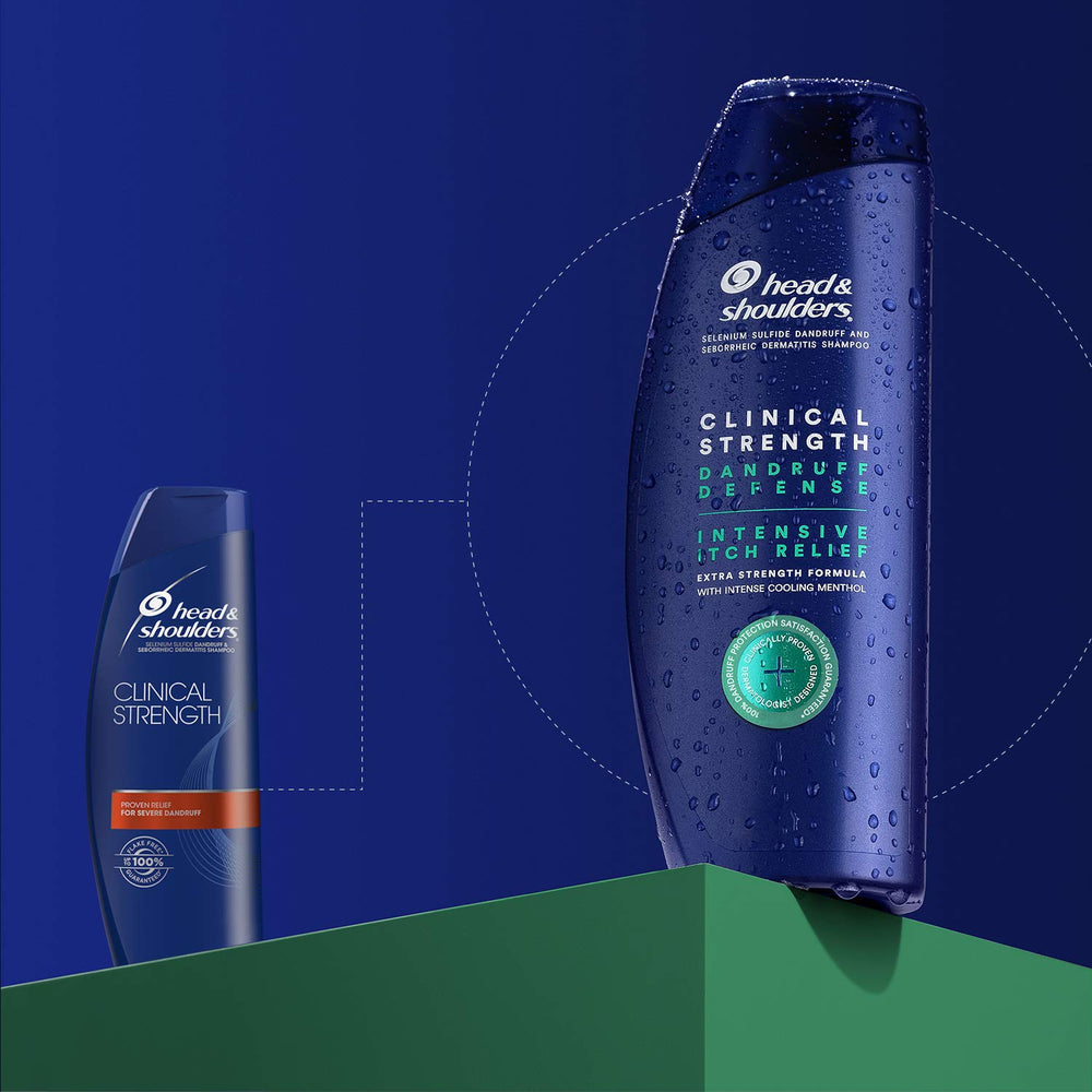 Head & Shoulders packaging display of the 13.5 fl oz bottle and protection benefits