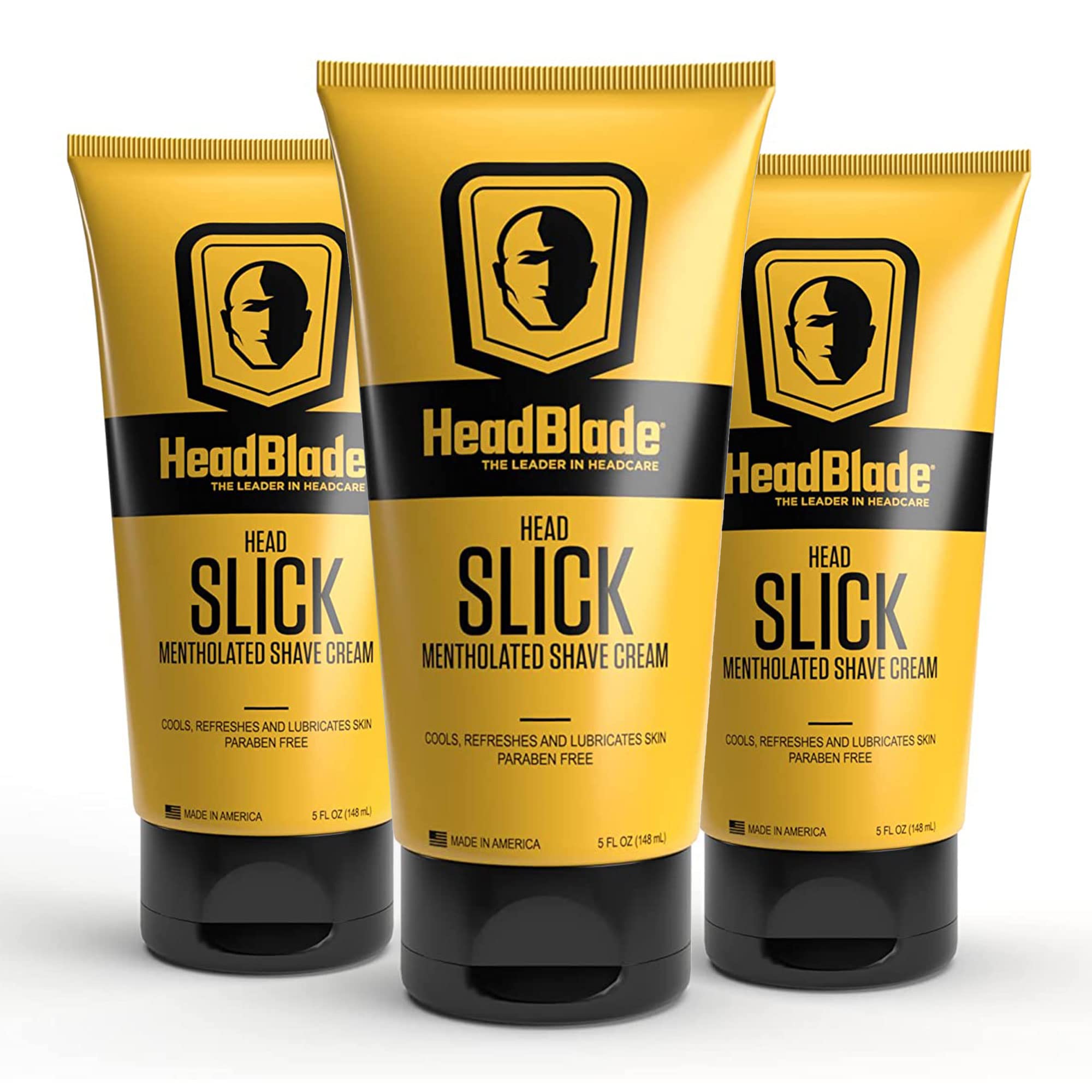 HeadBlade HeadSlick bottle demonstrates a lubricating cream for effortless scalp shaving.