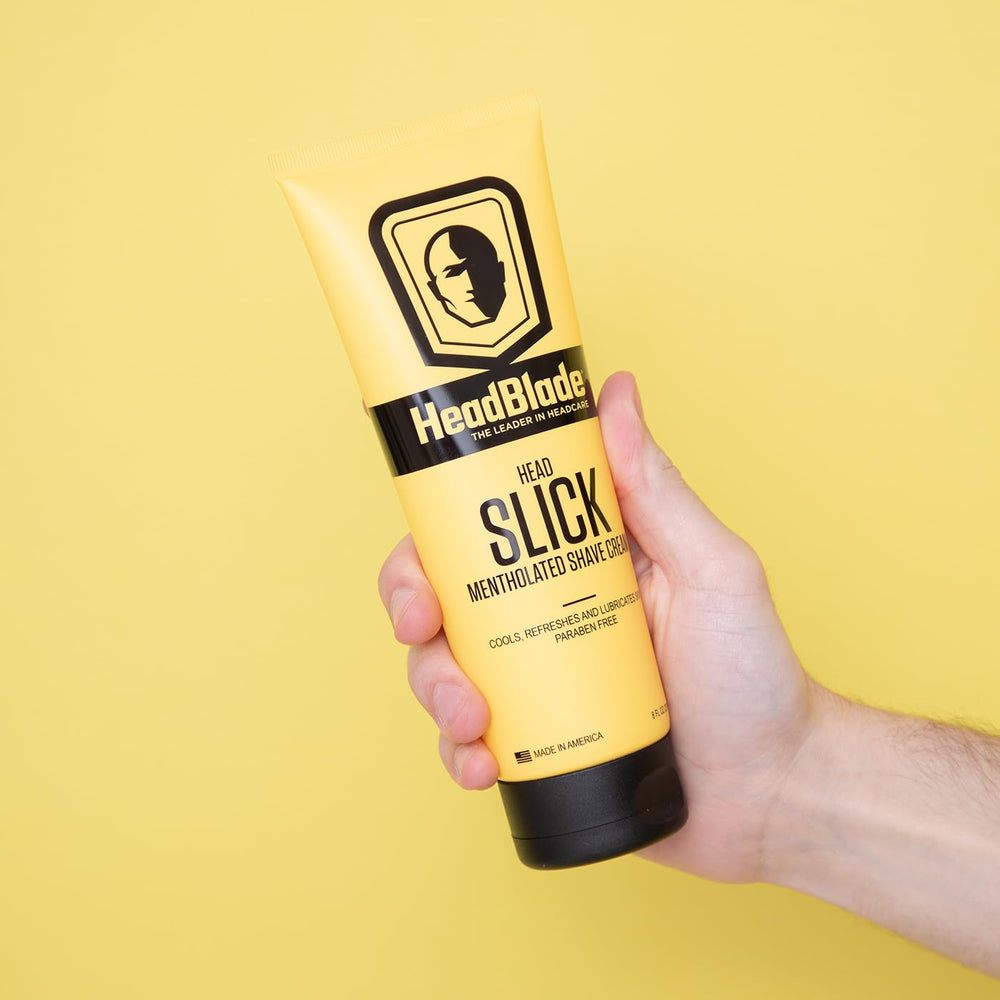 HeadBlade HeadSlick foamy lather demonstrates rich lubrication for precise, comfortable head shaving.