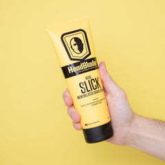 HeadBlade HeadSlick foamy lather demonstrates rich lubrication for precise, comfortable head shaving.