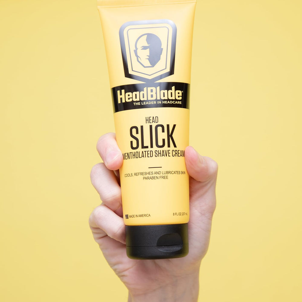 HeadBlade HeadSlick menthol cooling image highlights refreshing sensation on shaved scalp.