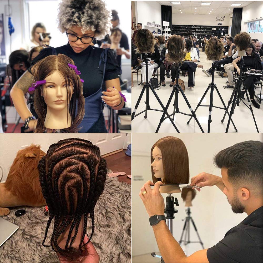 headdoll braiding-practice head shows durable real-hair texture for braids.