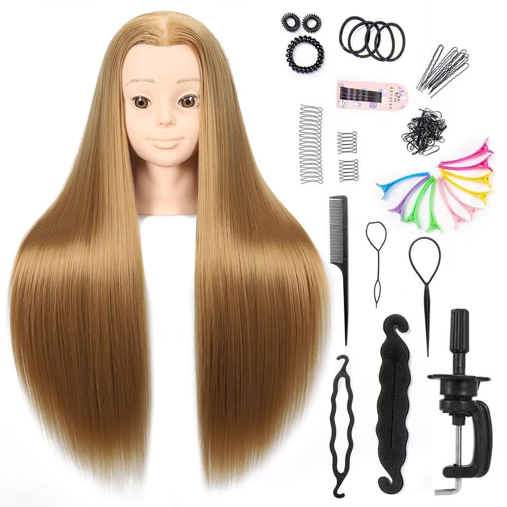 Headdoll mannequin head with 26-28 inch long fiber hair for realistic practice
