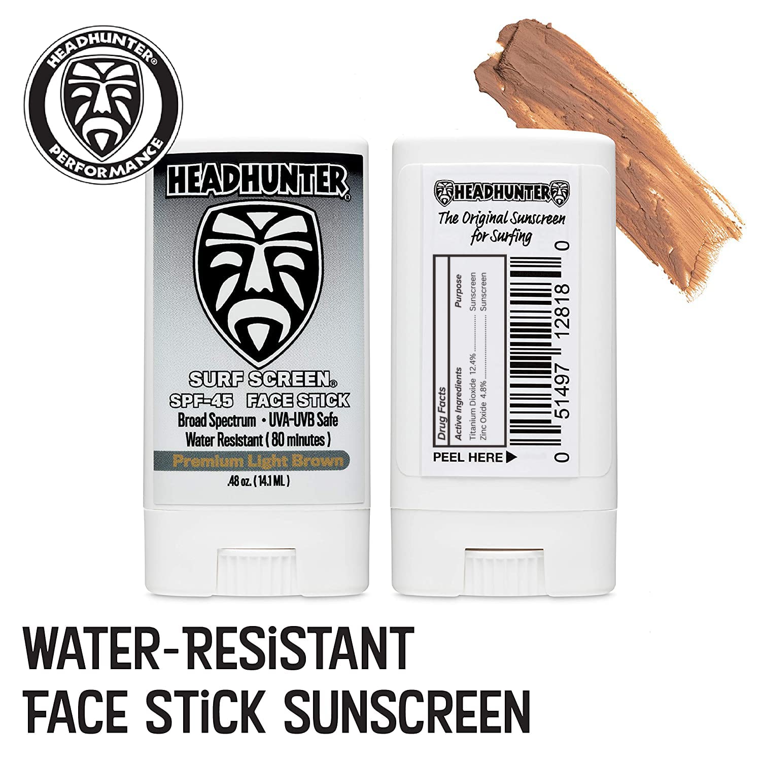 Headhunter SPF 45 waterproof face stick for swimming and workouts