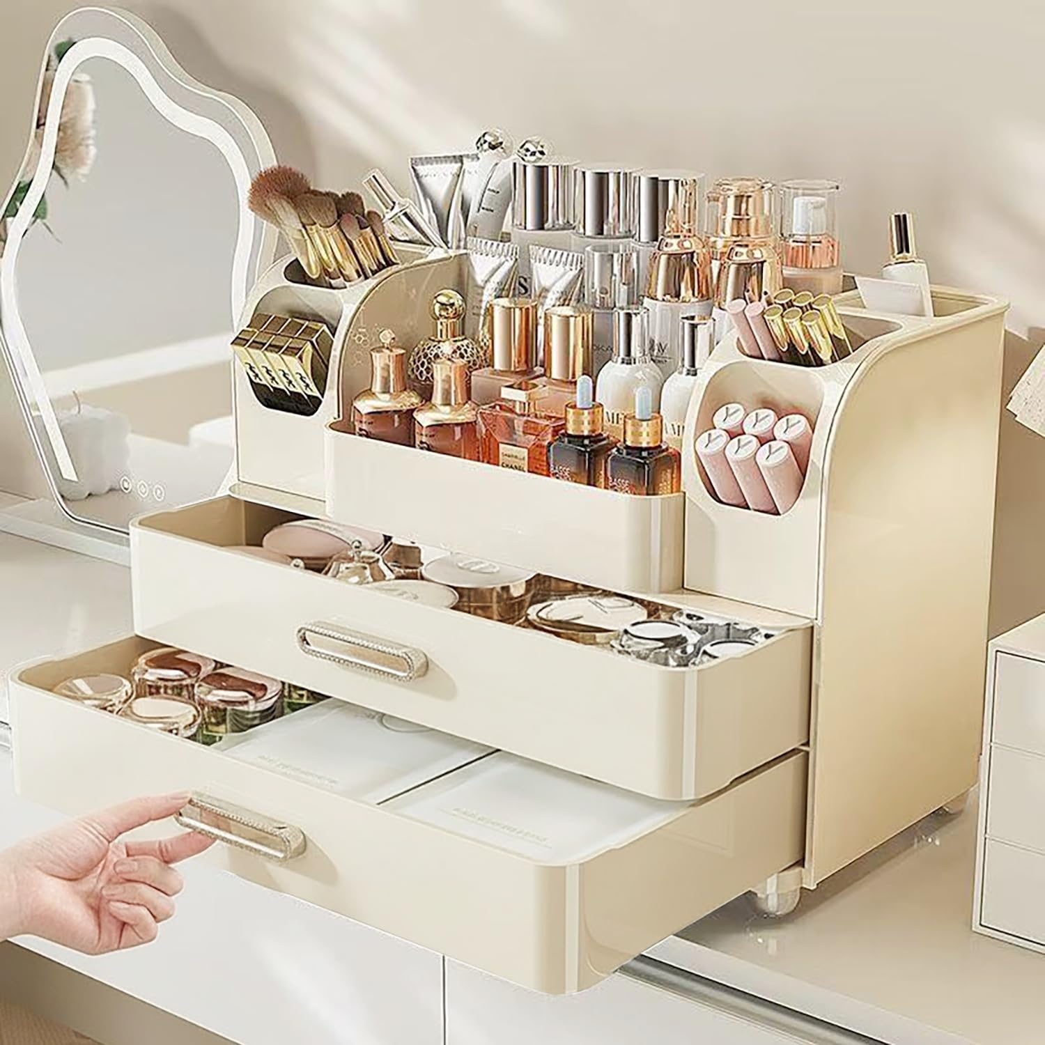 Heaime makeup organizer brush holder keeps brushes accessible and tidy.