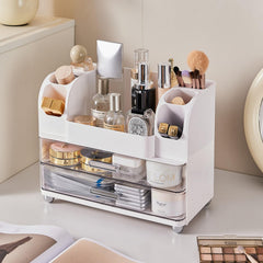 Heaime makeup organizer open drawers show large storage for masks and vanity kits.