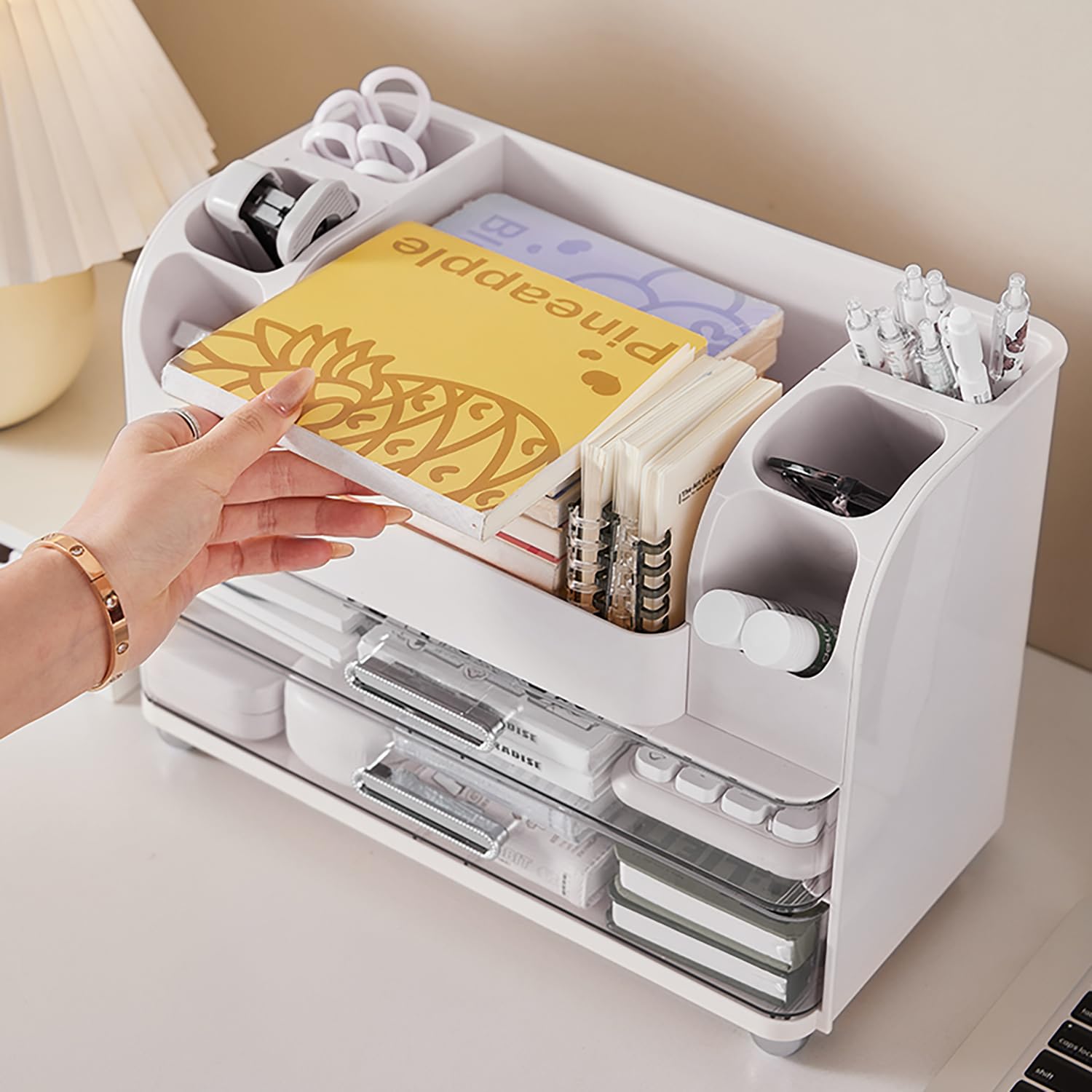 Heaime makeup organizer in use on vanity shows elegant display and easy maintenance.