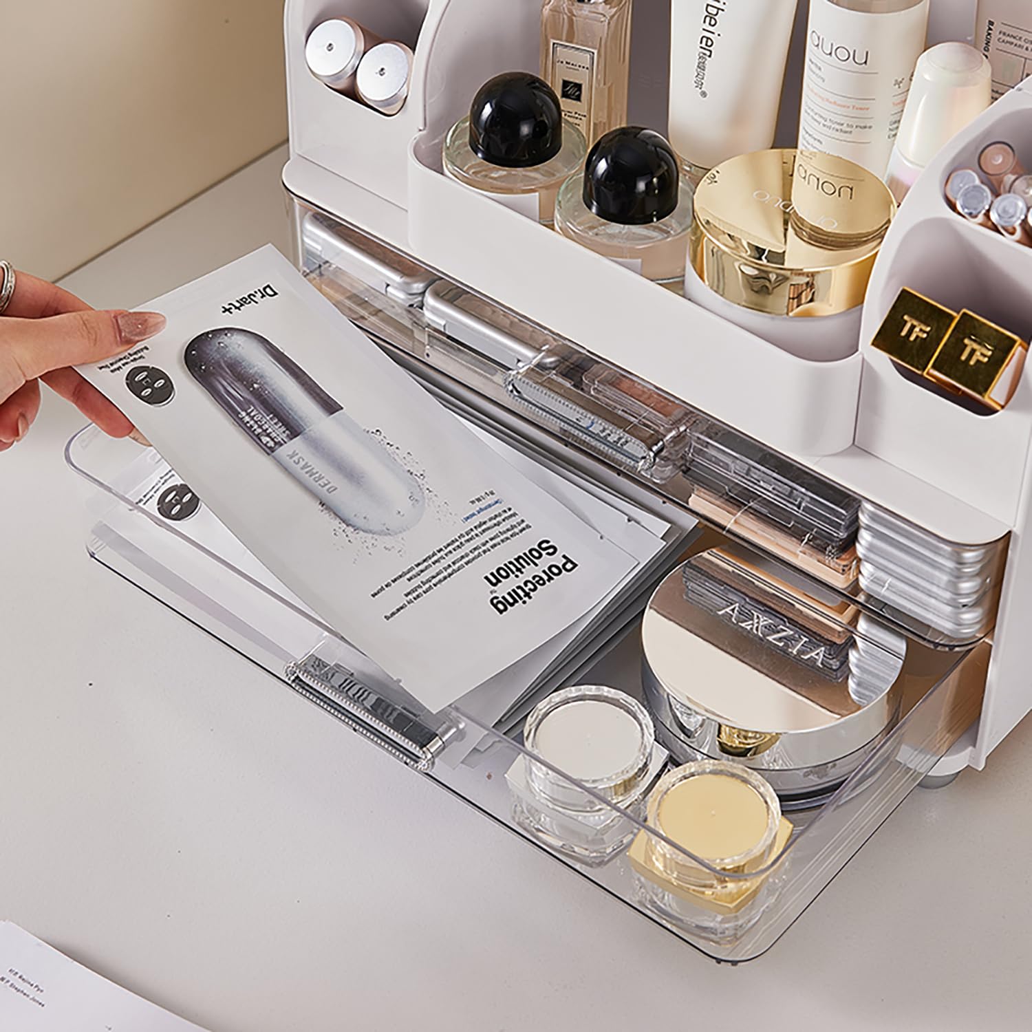 Heaime makeup organizer lipstick compartments help keep shades organized and easy to find.