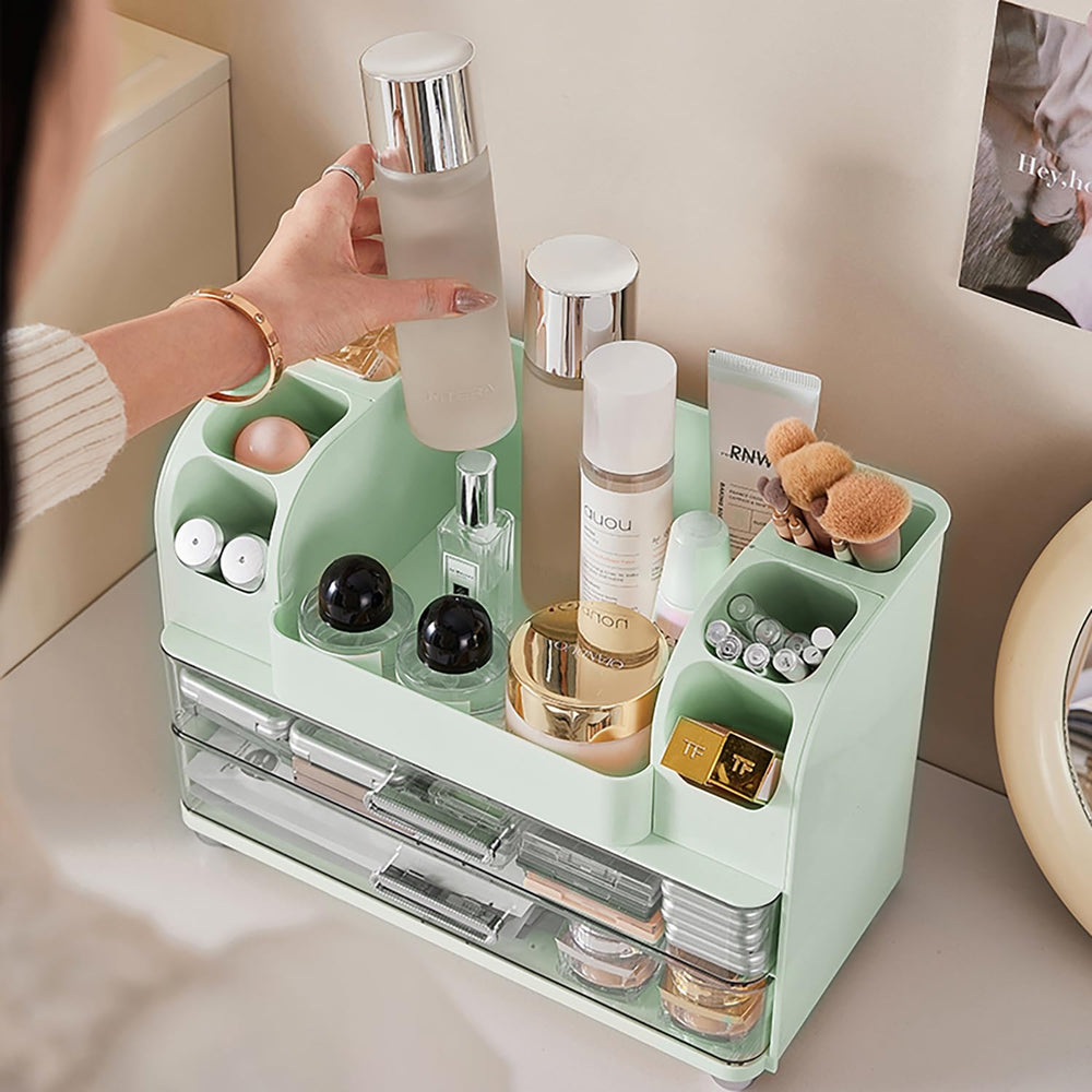 Heaime makeup organizer side compartments organize brushes and tools at hand.