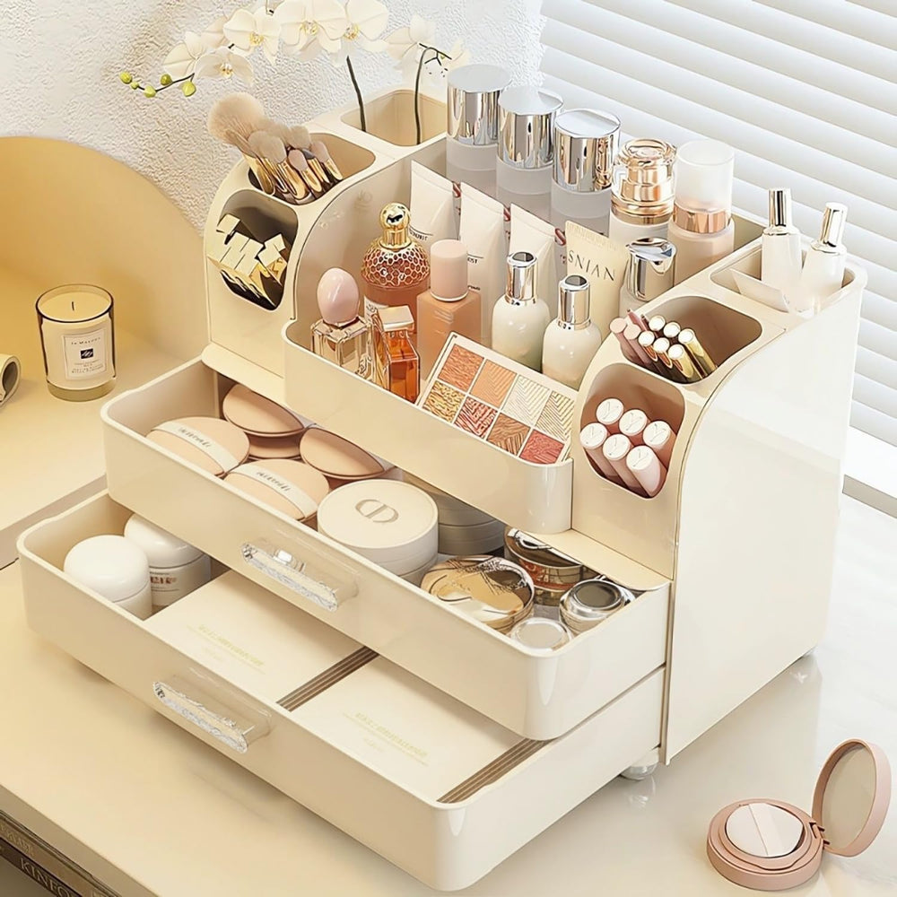 Heaime makeup organizer shows waterproof exterior for easy cleaning after spills.