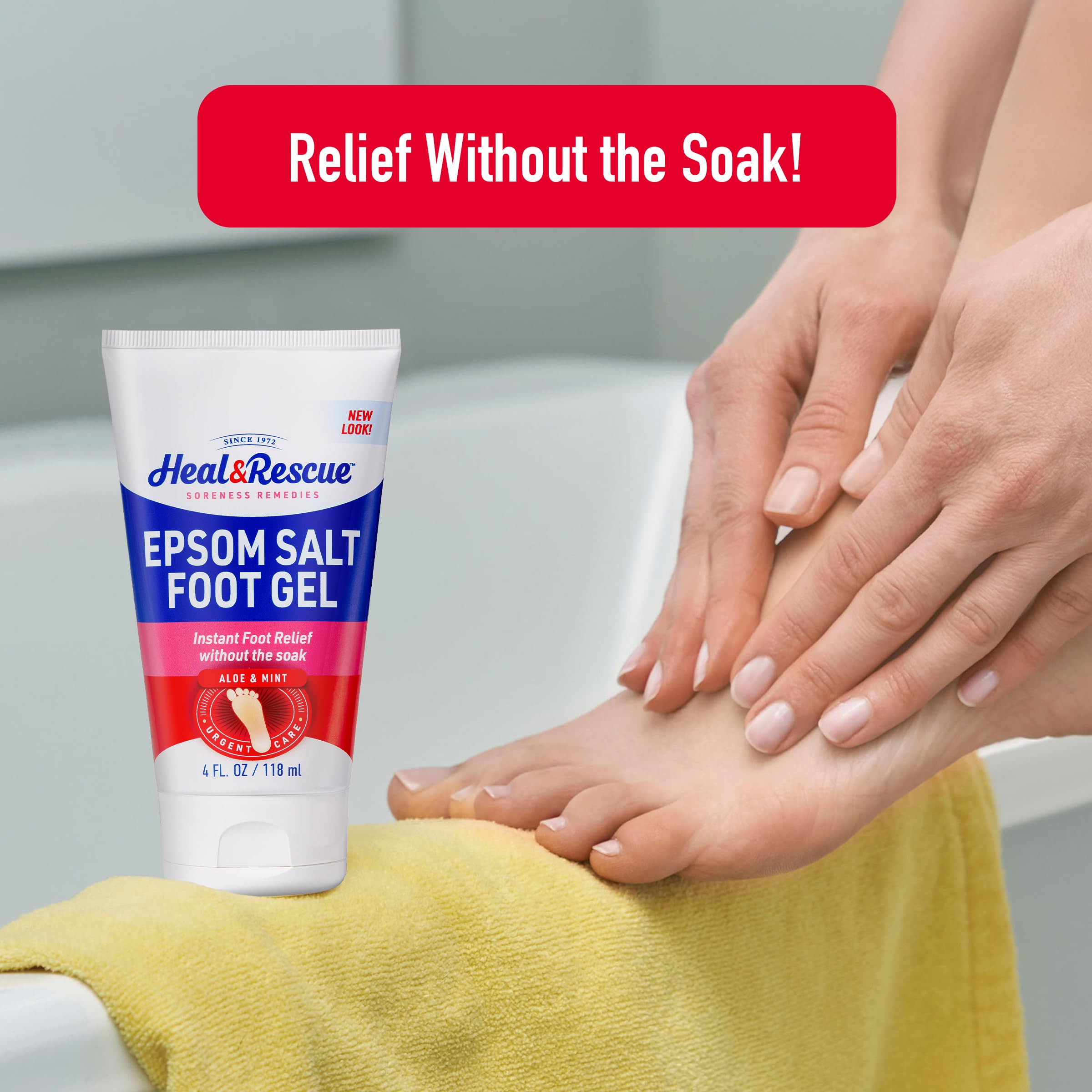 Heal&Rescue Epsom Salt Foot Gel cap close-up showing easy application