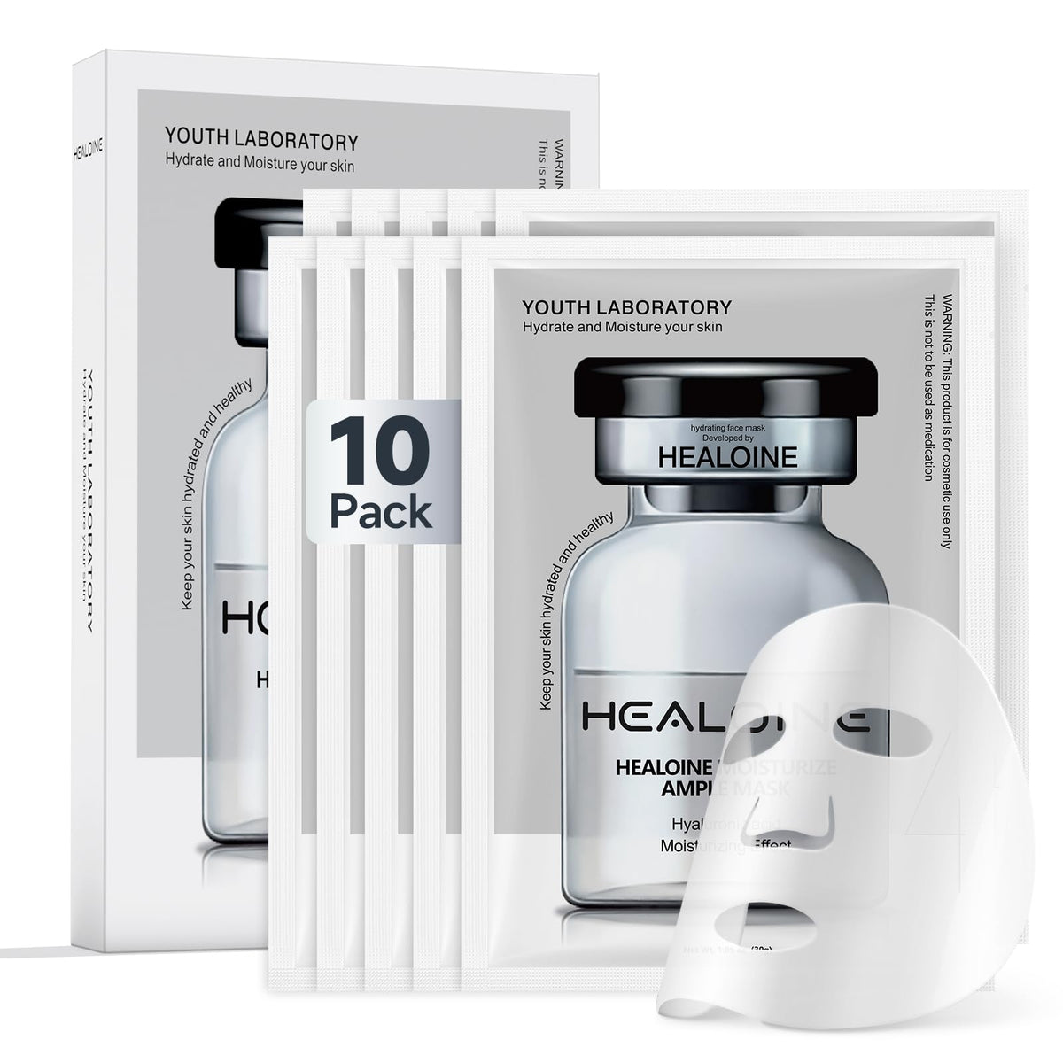 HEALOINE hyaluronic acid mask pack close-up for hydration and skin care.