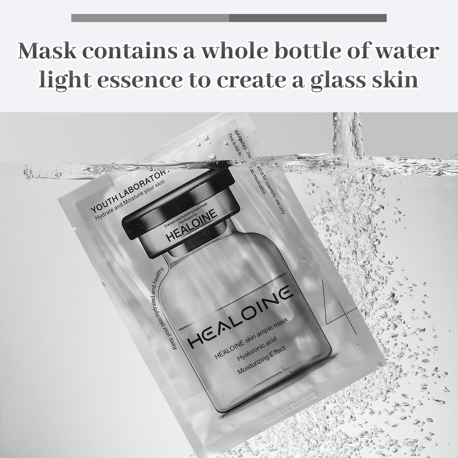 HEALOINE hydration essence visible on sheet indicating moisture delivery.
