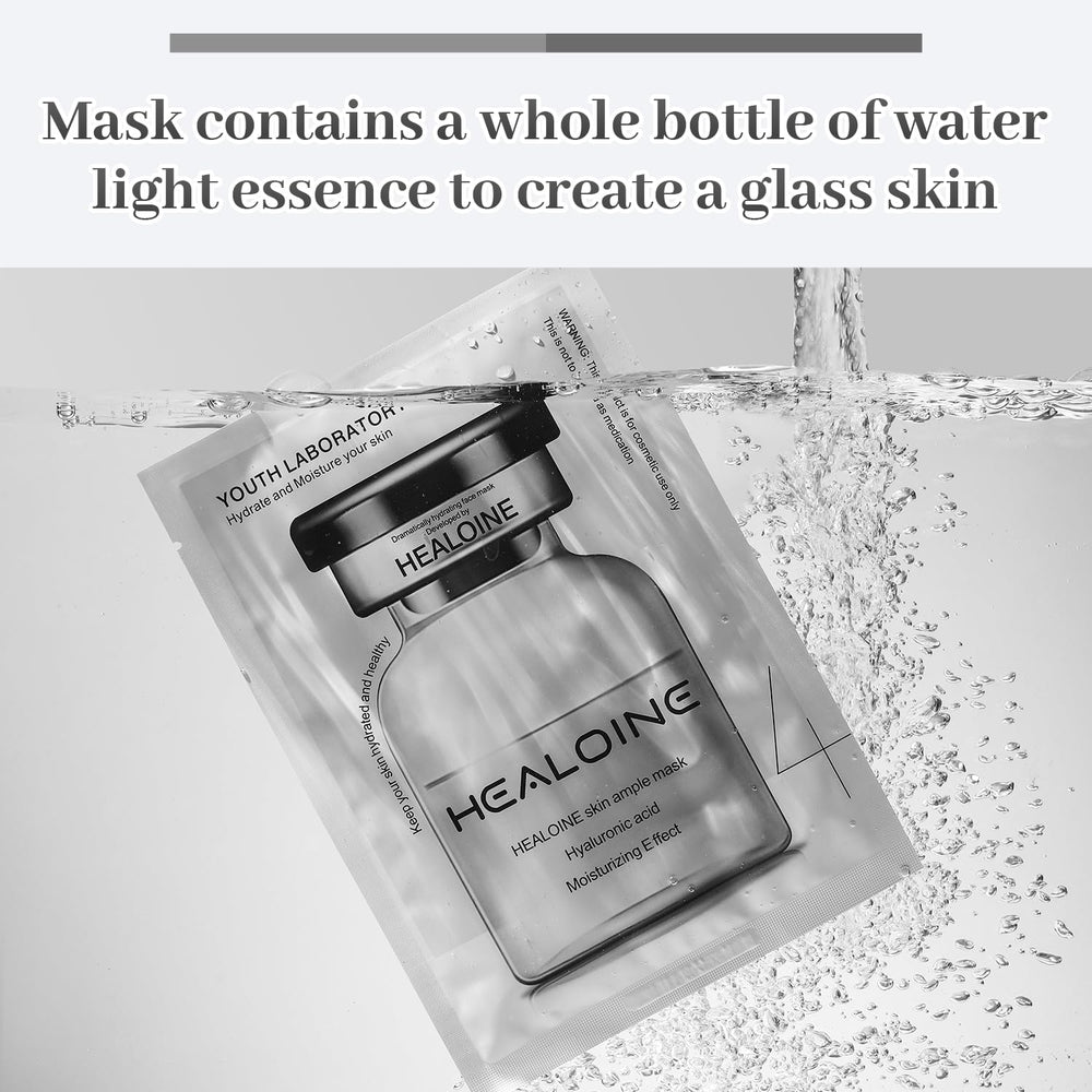 HEALOINE hydration essence visible on sheet indicating moisture delivery.